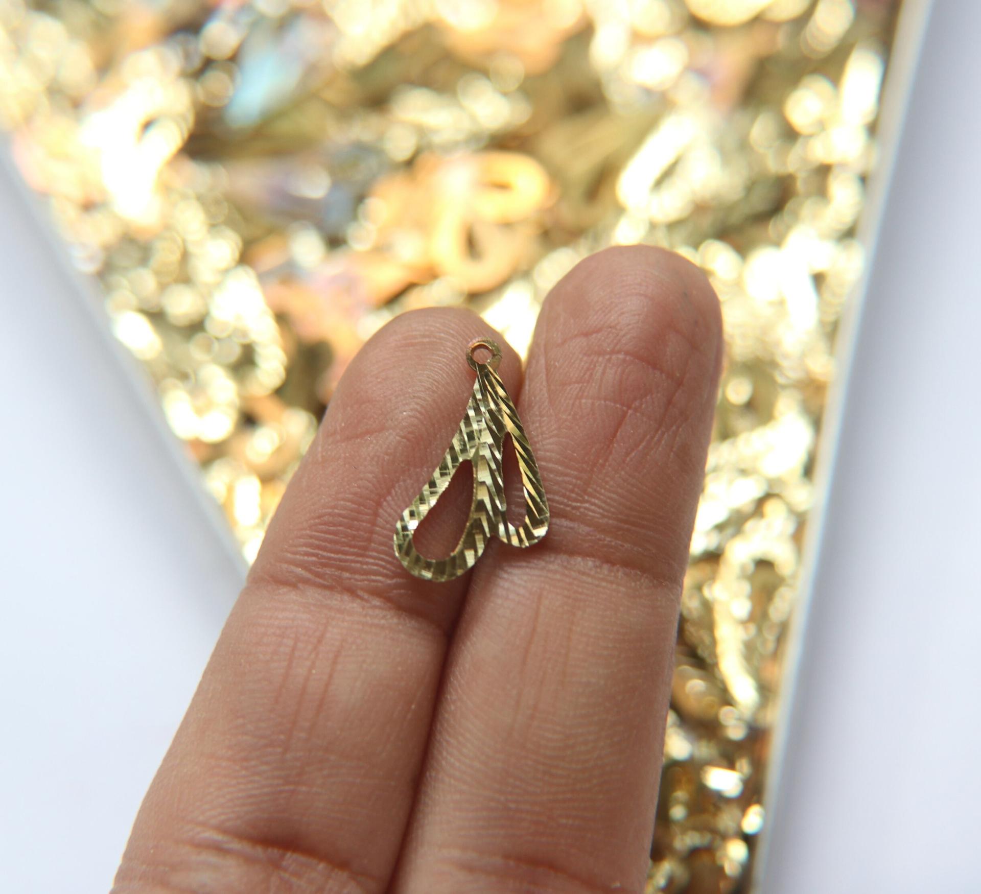 Brass Findings, Raw Brass MINI designer diamond cut Charms in brass 12x19.5mm, 1.2mm Loop, 20/50/150/300 PIECES vintage findings, jewlery