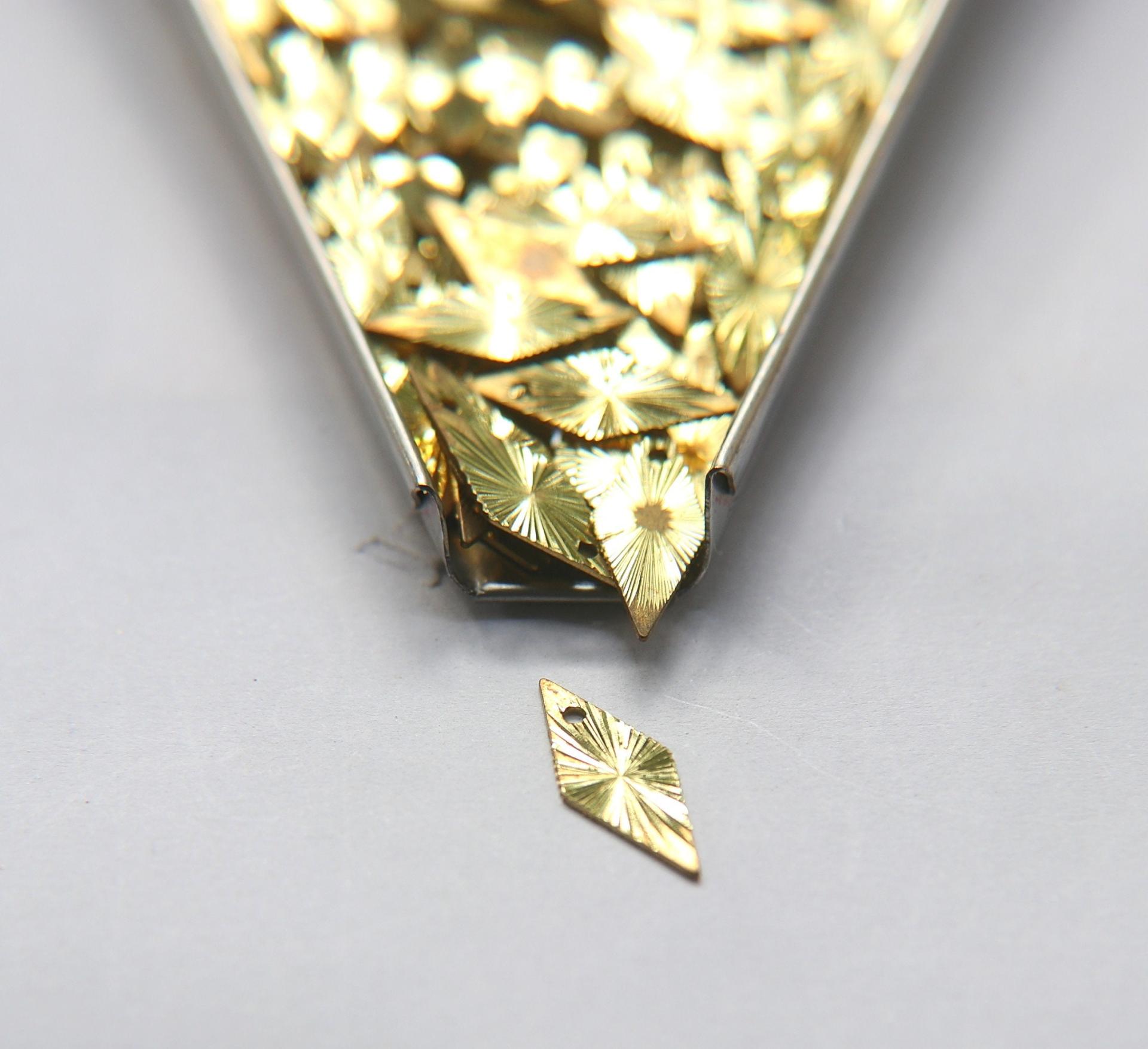 Brass Findings, Raw Brass MINI diamond cut Charms in brass 18x7.5mm, 1.2mm Loop, 20/50/150/300 PIECES vintage findings, jewlery