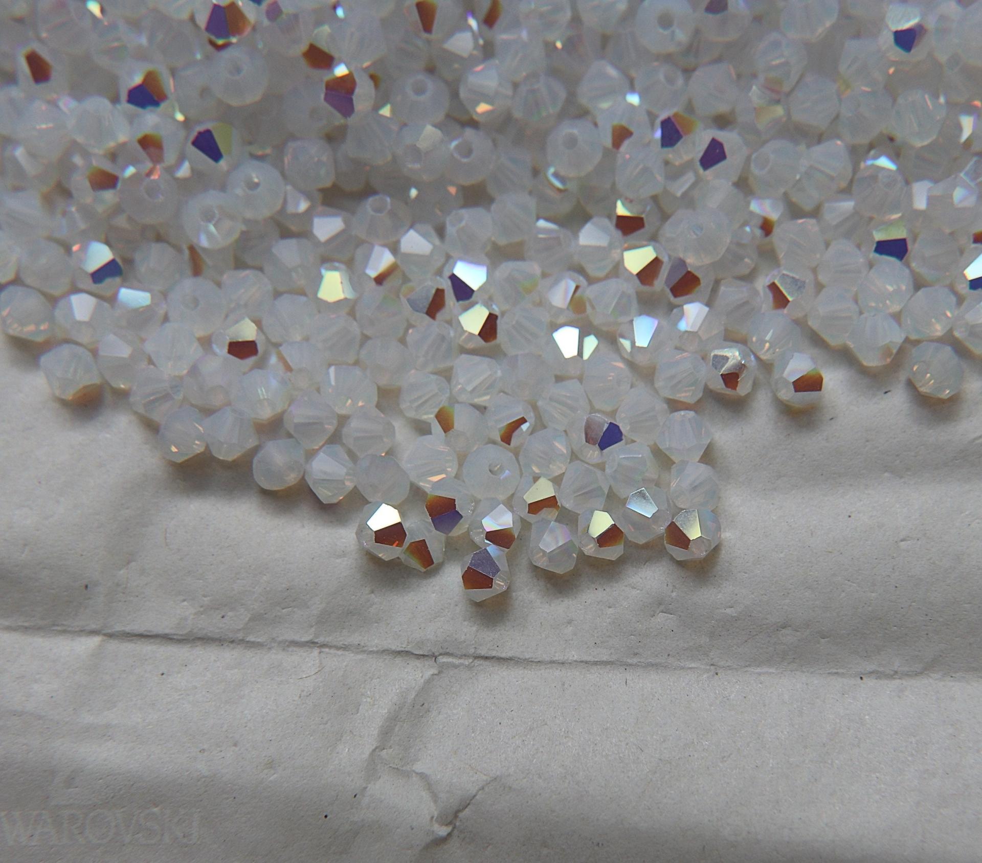 4mm White Opal 1X Aurore Boreale Swarovski Bicone Cuts beads AB 36/72/144/432/720 Pieces embellishment couture, wedding decor