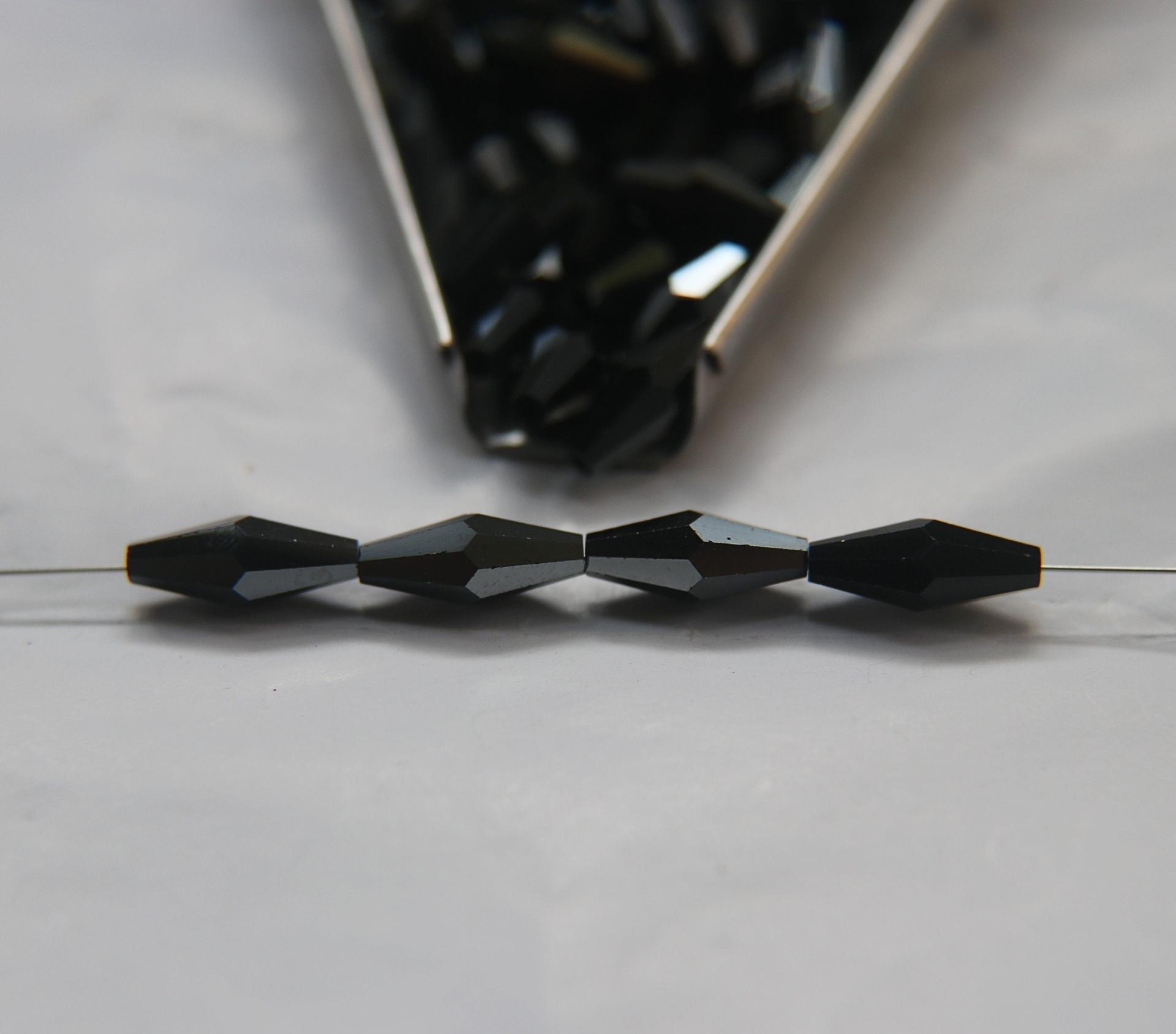 Swarovski 5205 15x6mm Elongated Bicone in Jet/ Jet Hematite 6/24/72 Pieces jewelry making VINTAGE beads