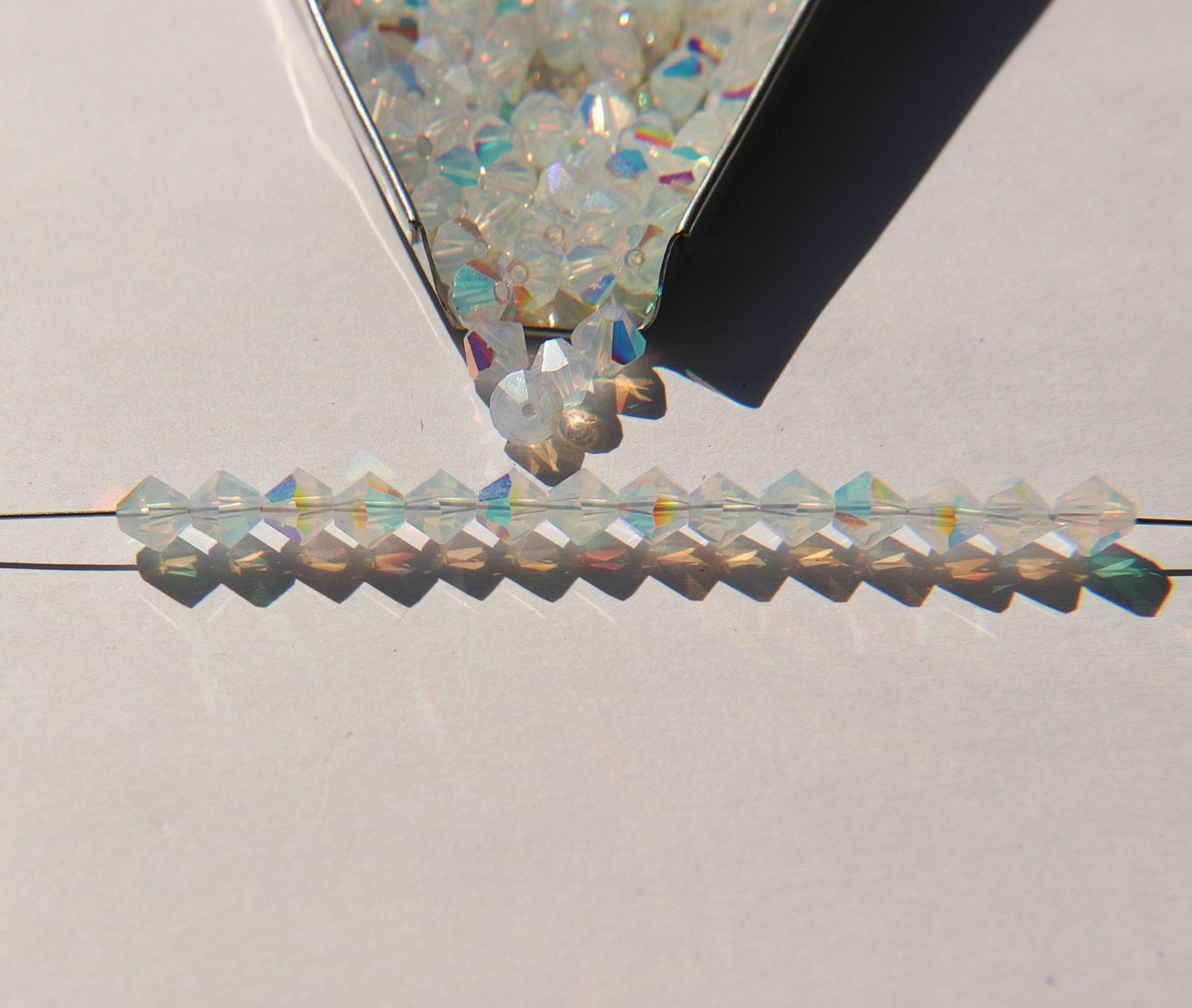 5mm White Opal Aurore Boreale Swarovski Bicone 12/36/72/144/432/720 Pieces (362) rainbow beads, jewelry making, couture