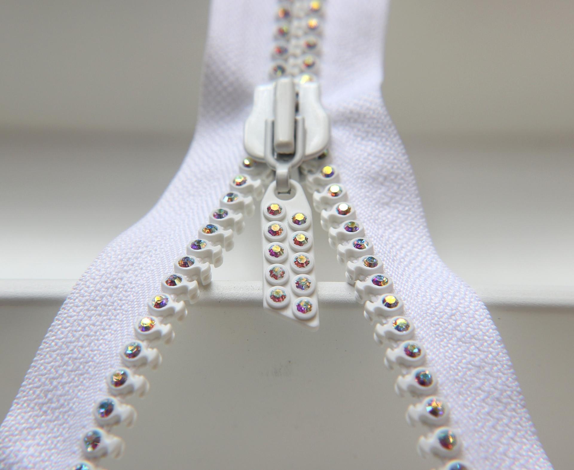 SS12 (3mm), 12 inch Swarovski Crystal Aurore Boreale Rhinestone White Zipper closed at one end by PC, 80300