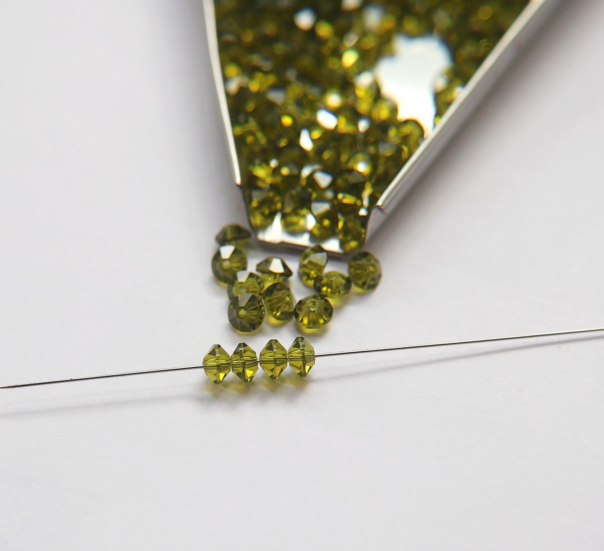 5x3mm Crystal Swarovski 5305 Flat Bicone Beads Green Olivine (228) 36/72/144/432/720 Pieces vintage premium beads, wedding embellishments