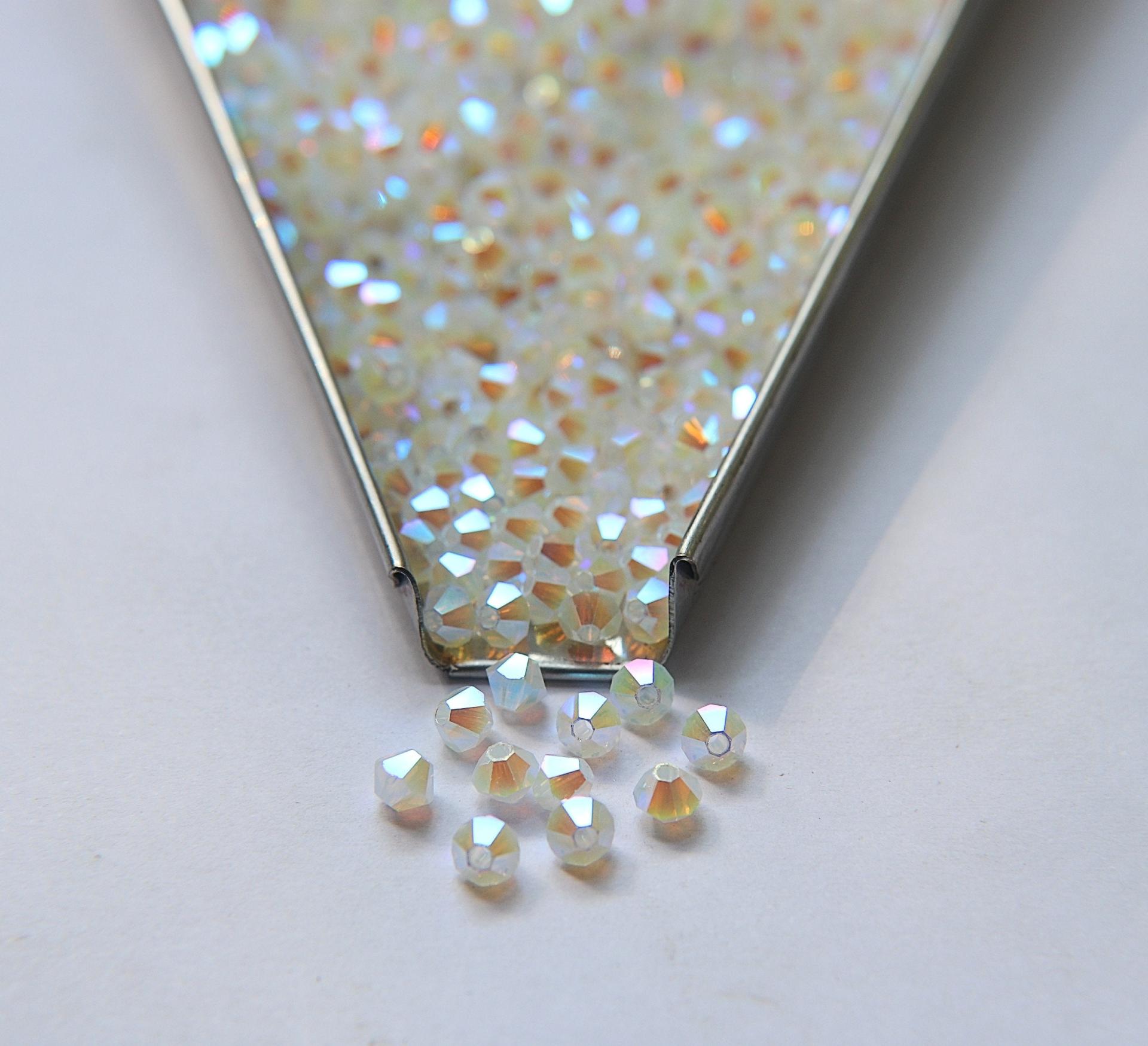 4mm White Opal 2X Aurore Boreale Swarovski Bicone Cuts beads AB 36/72/144/432/720 Pieces embellishment couture