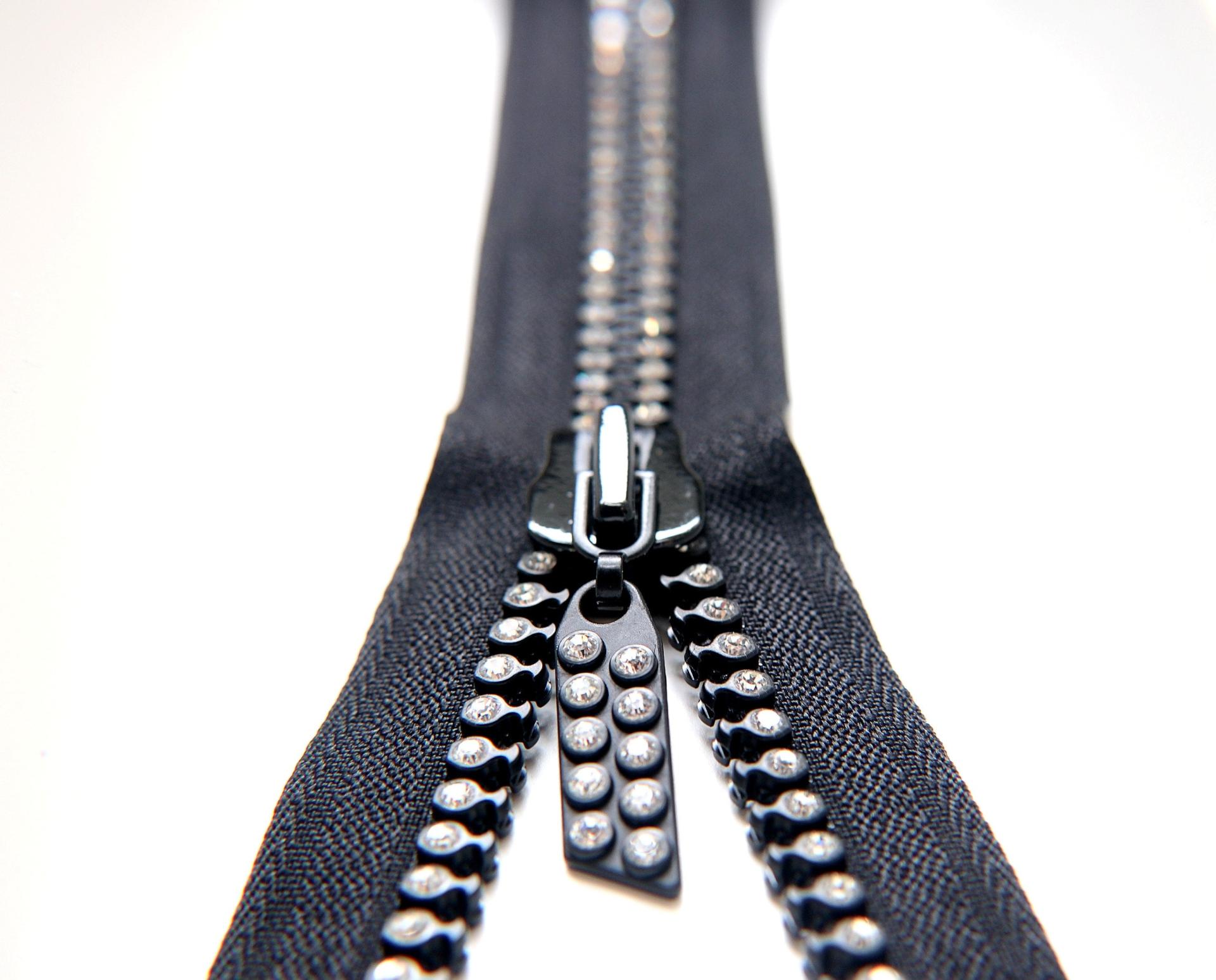 SS12 (3mm), 12 inch Swarovski Crystal Rhinestone Black Zipper closed at one end by PC, 80300