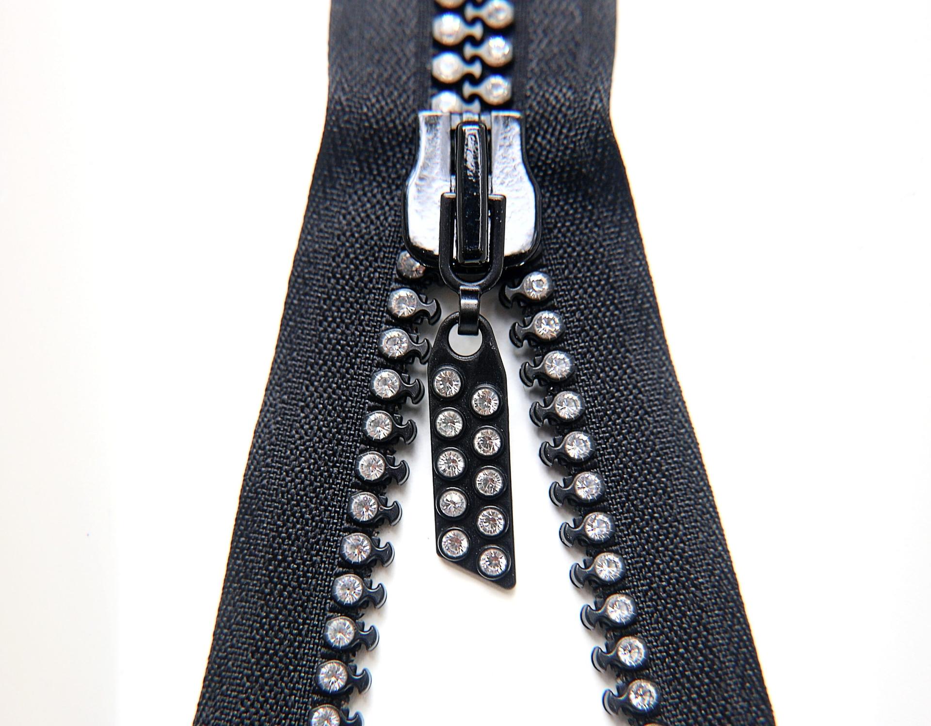 SS12 (3mm), 12 inch Swarovski Crystal Rhinestone Black Zipper closed at one end by PC, 80300