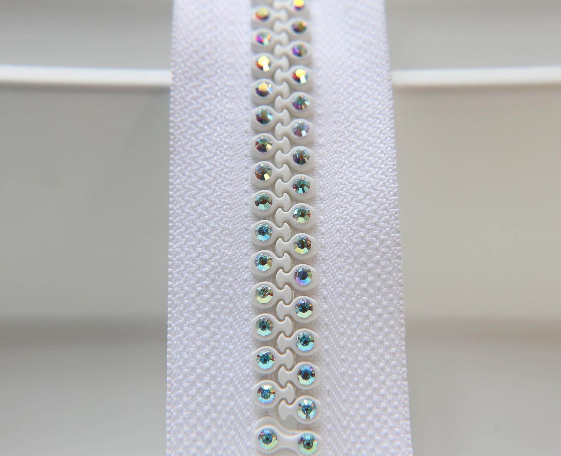 SS12 (3mm), 12 inch Swarovski Crystal Aurore Boreale Rhinestone White Zipper closed at one end by PC, 80300