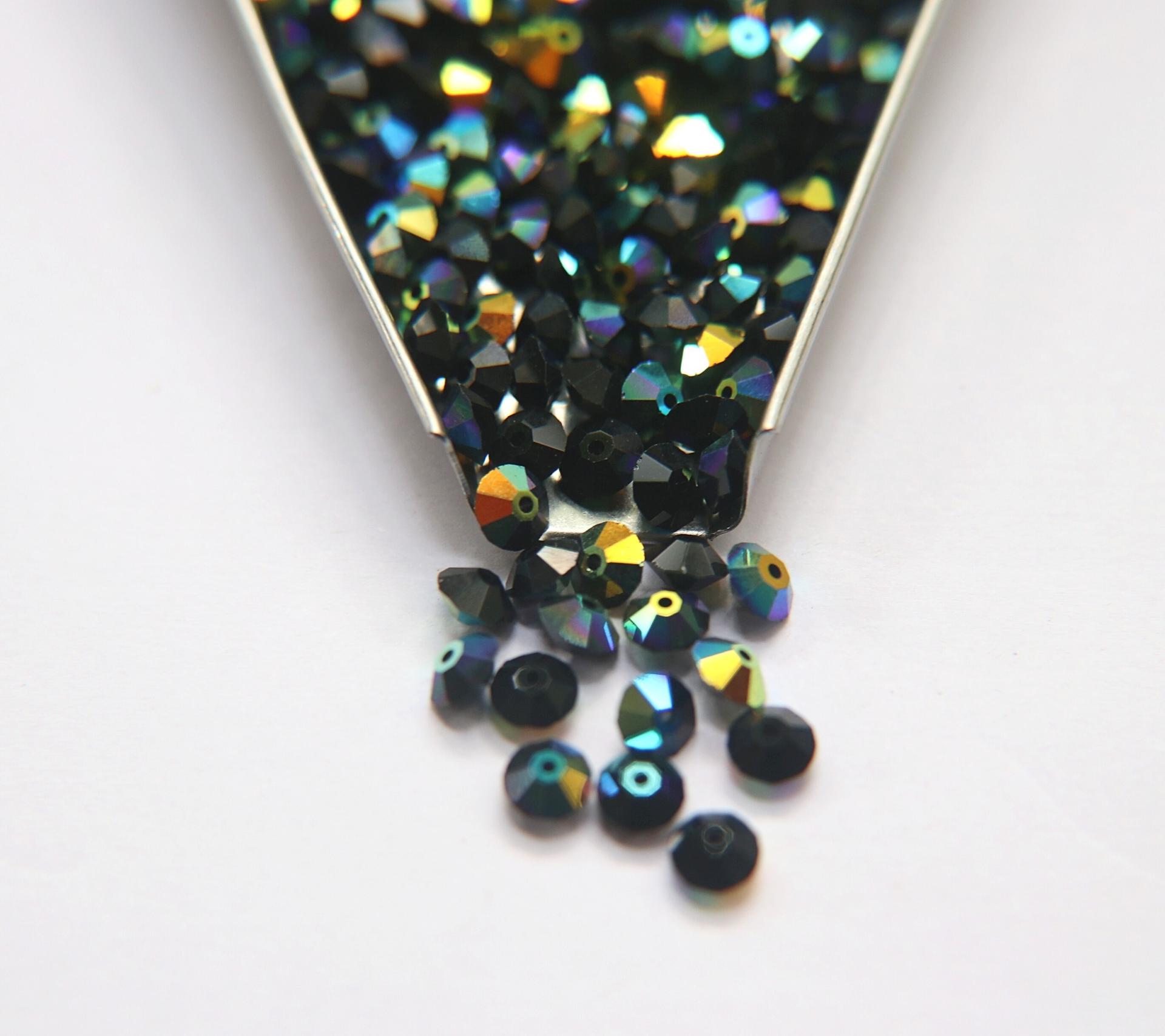 5x3mm Crystal Swarovski 5305 Flat Bicone Beads Jet Aurore Boreale 36/72/144/432/720 Pieces vintage premium beads, wedding embellishments