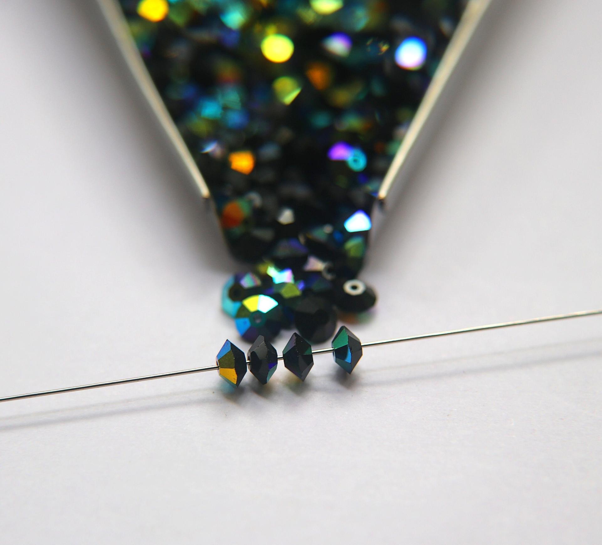5x3mm Crystal Swarovski 5305 Flat Bicone Beads Jet Aurore Boreale 36/72/144/432/720 Pieces vintage premium beads, wedding embellishments