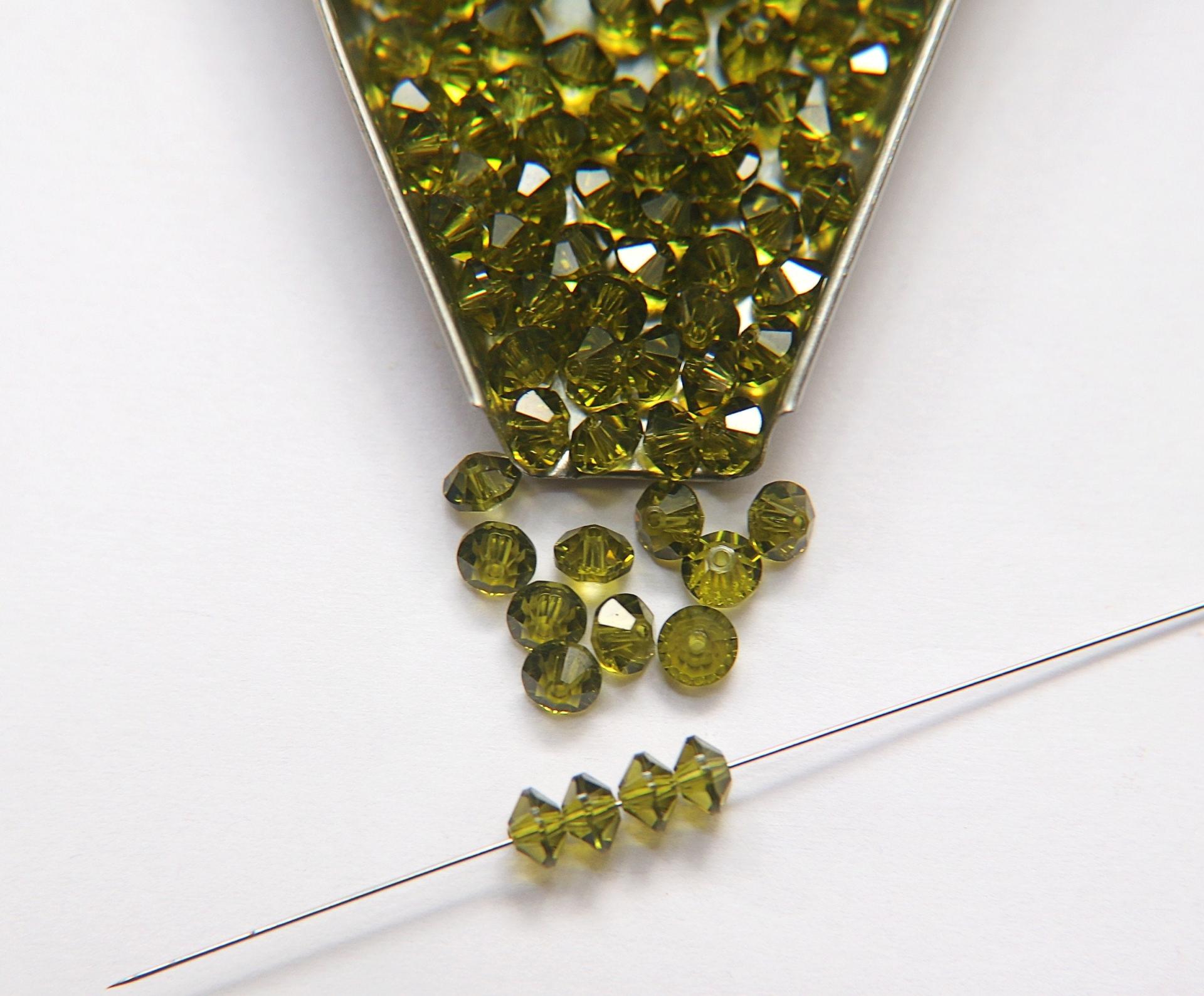 5x3mm Crystal Swarovski 5305 Flat Bicone Beads Green Olivine (228) 36/72/144/432/720 Pieces vintage premium beads, wedding embellishments