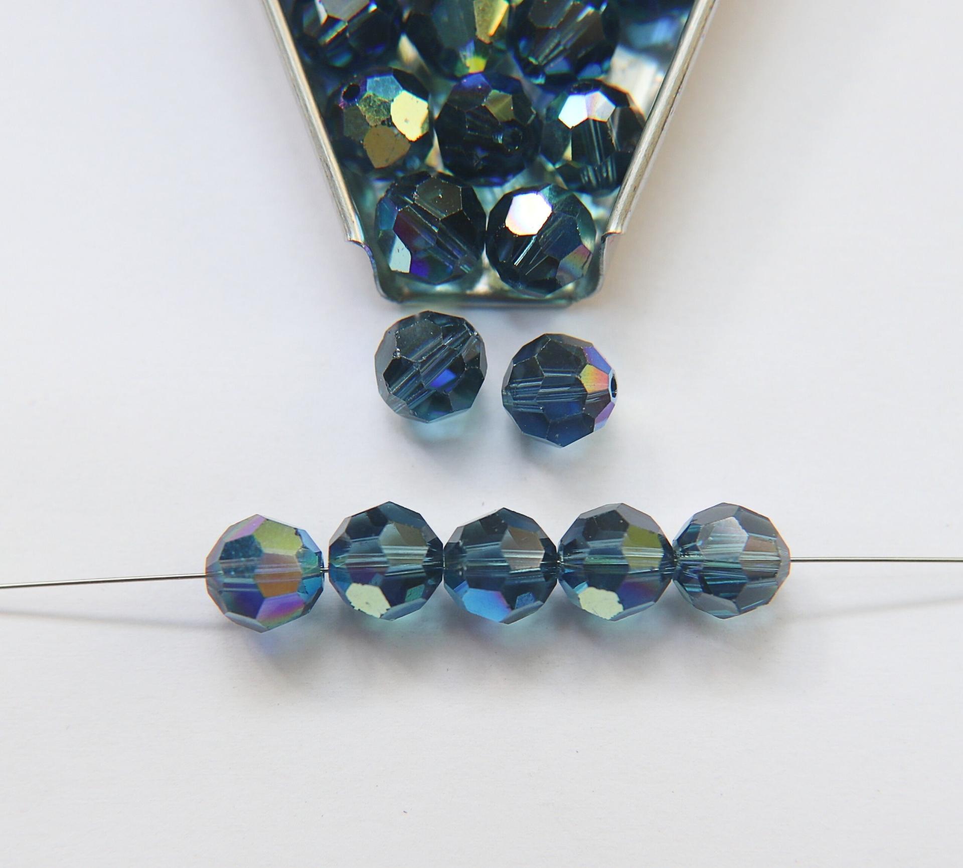 8MM Swarovski Montana AB 5000 Faceted Round Beads 2/6/12/36 Pieces jewelry making beads, VINTAGE FINDINGS