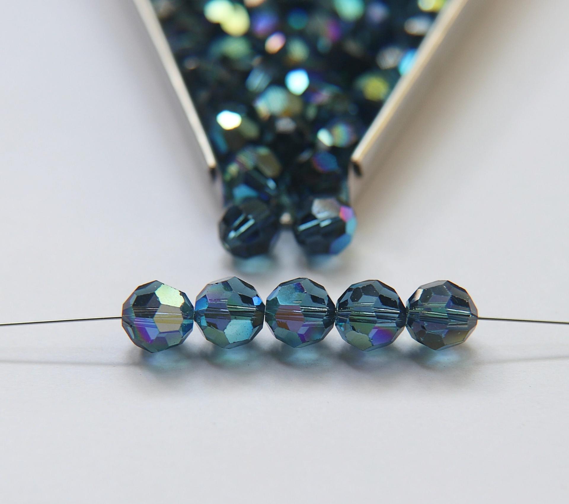 8MM Swarovski Montana AB 5000 Faceted Round Beads 2/6/12/36 Pieces jewelry making beads, VINTAGE FINDINGS