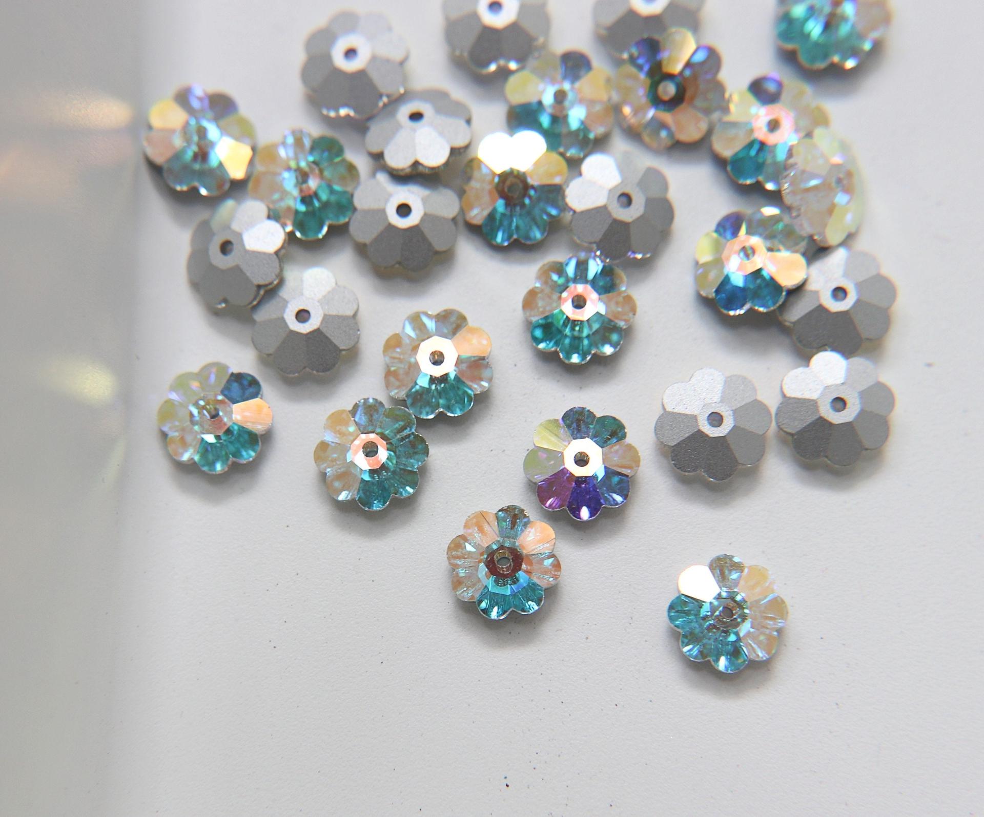 Preciosa Crystal AB Loch Flowers Foiled (Marguerite Lochrose, Margarita Flower), Flower Beads 2/6/12/36 pieces Vintage findings