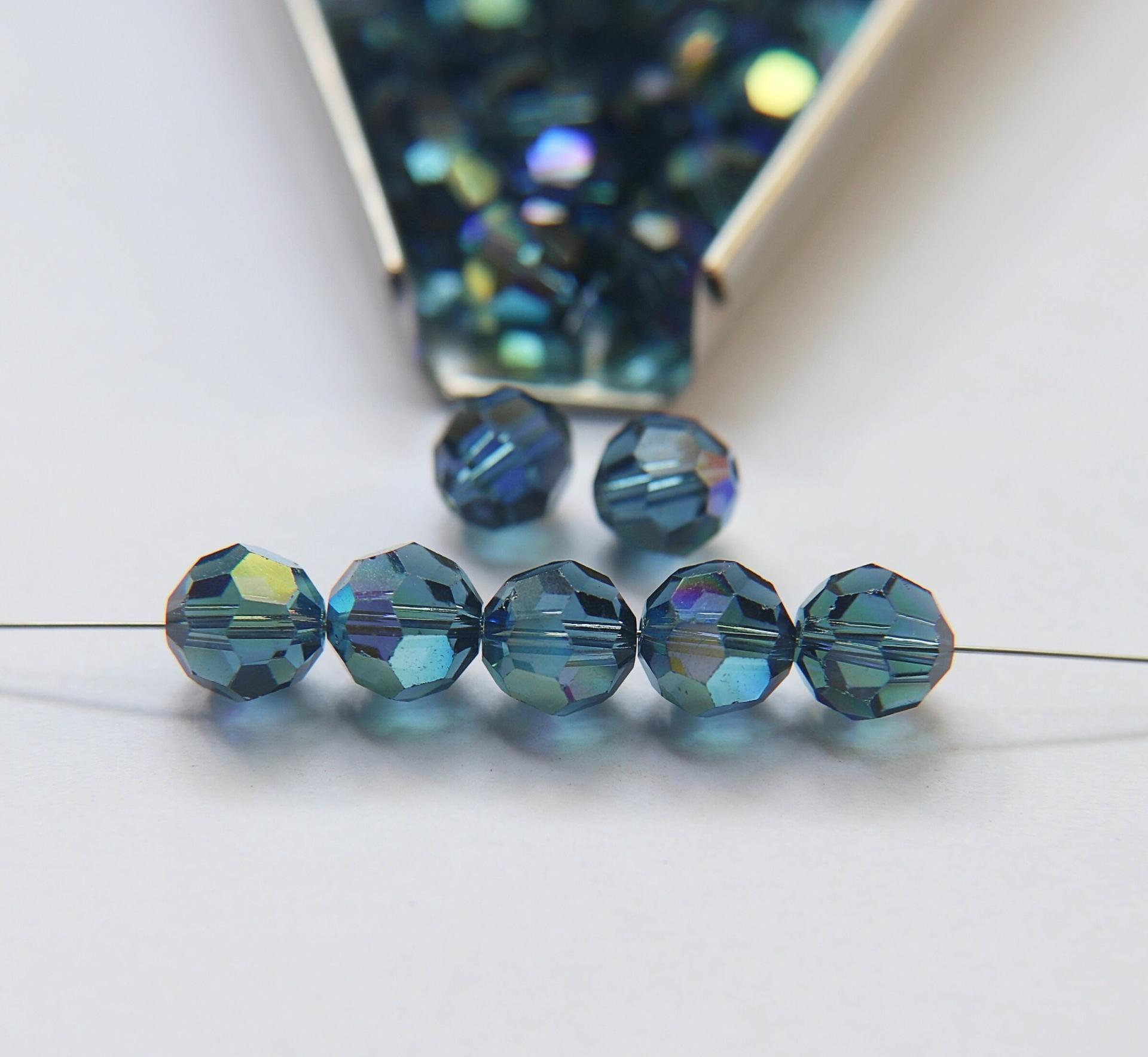 8MM Swarovski Montana AB 5000 Faceted Round Beads 2/6/12/36 Pieces jewelry making beads, VINTAGE FINDINGS