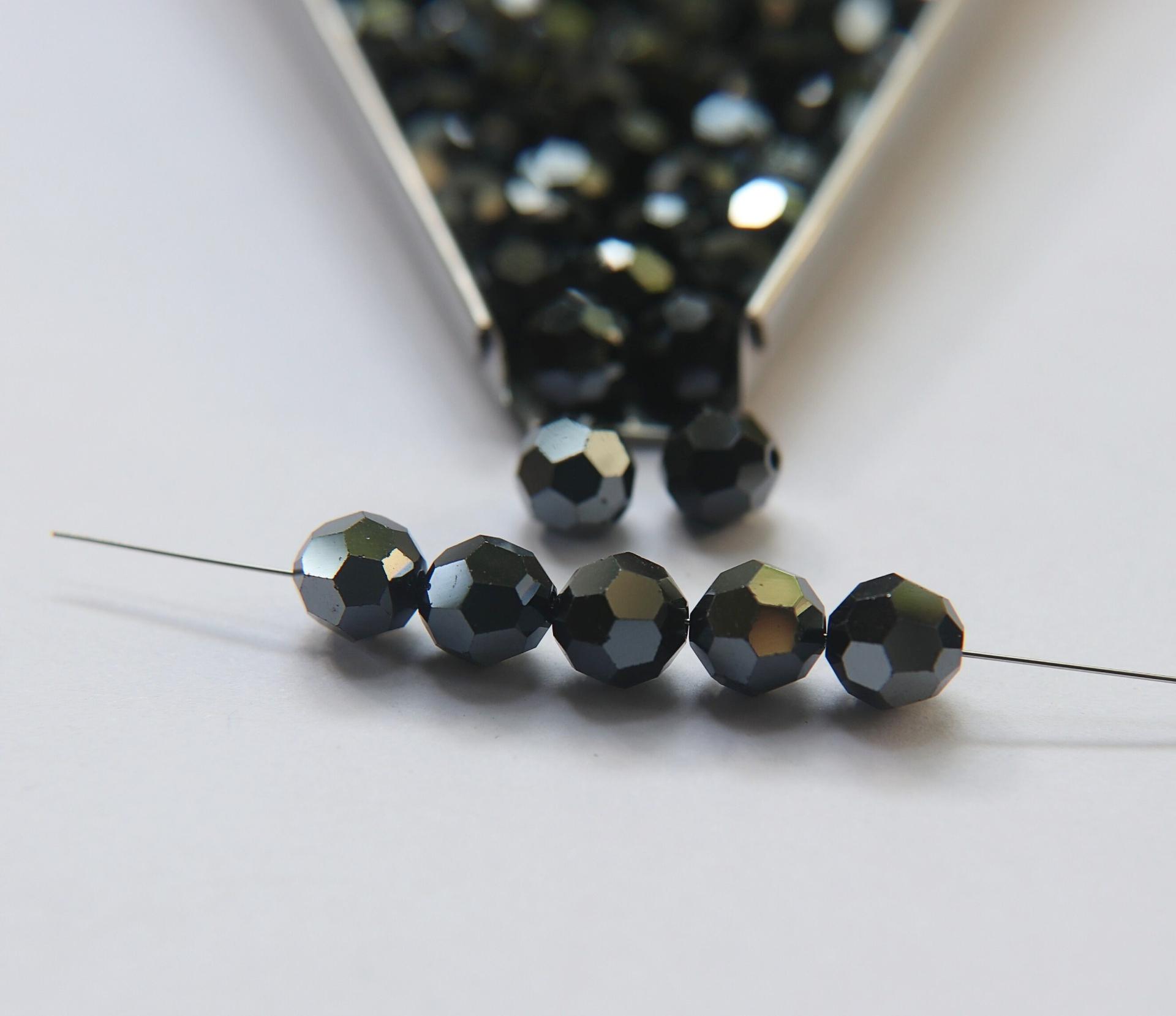 8MM Swarovski Jet Hematite 5000 Faceted Round Beads 2/6/12/36 Pieces jewelry making beads, VINTAGE FINDINGS