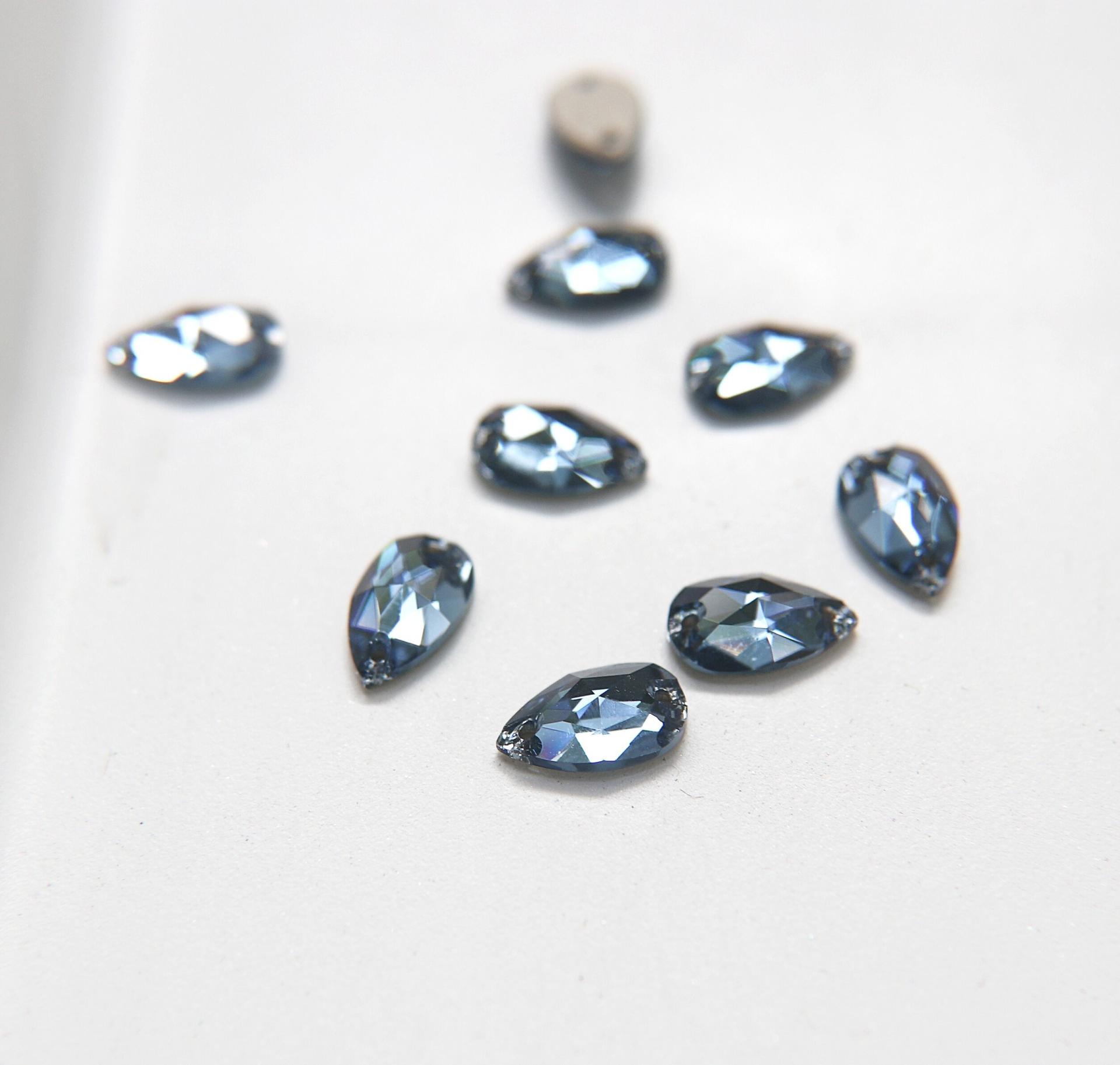 Swarovski 3230 Denim Blue Pear Sew-on 12x7mm Sew-On Bead, embroidery, jewelry parts 6 Pieces bridal decorations, embroidery