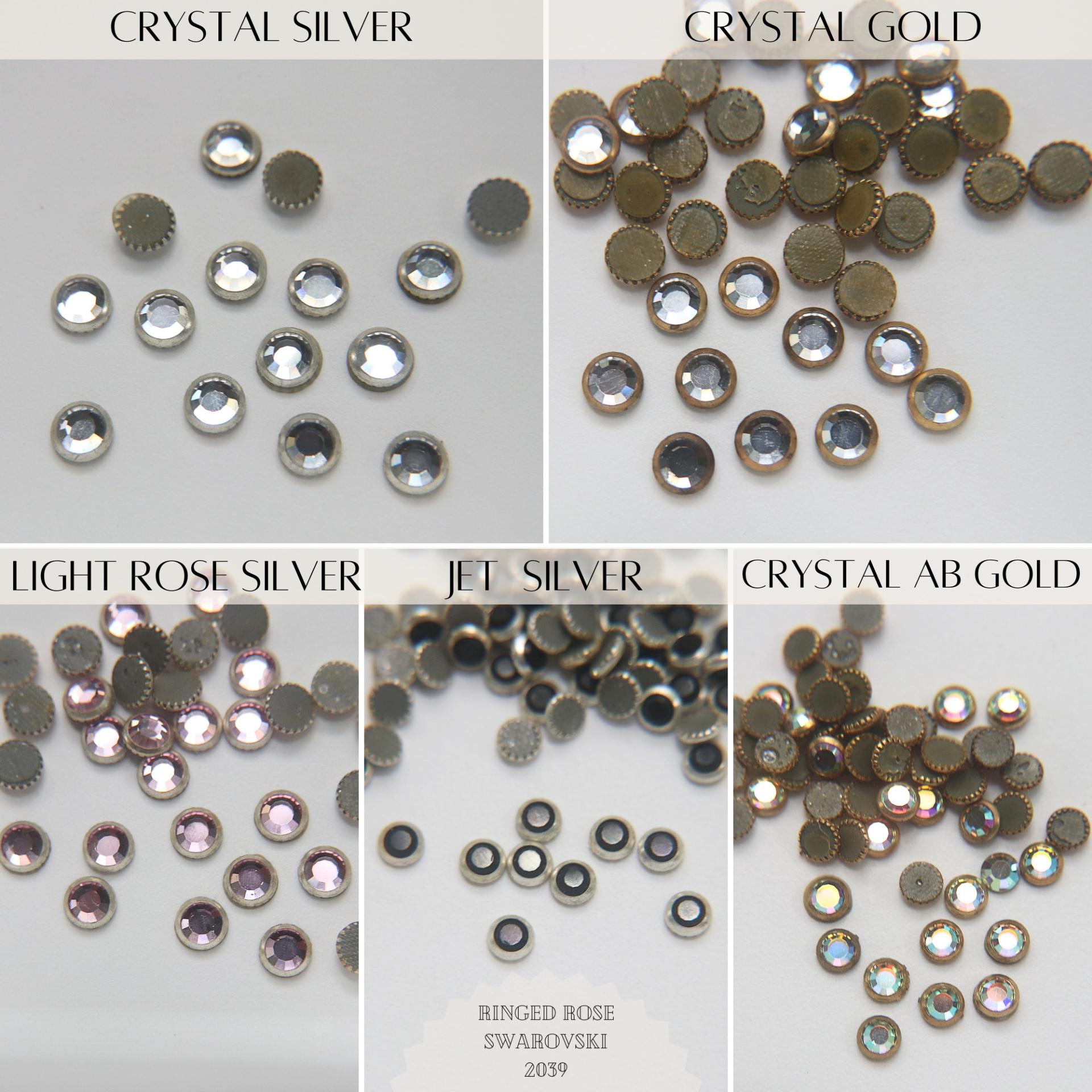 34SS Vintage Swarovski Hotfix Silver/Gold Ringed Rose 2039 Swarovski Roses (7.2 mm) Made in Austria 36/72/288/720 Pieces