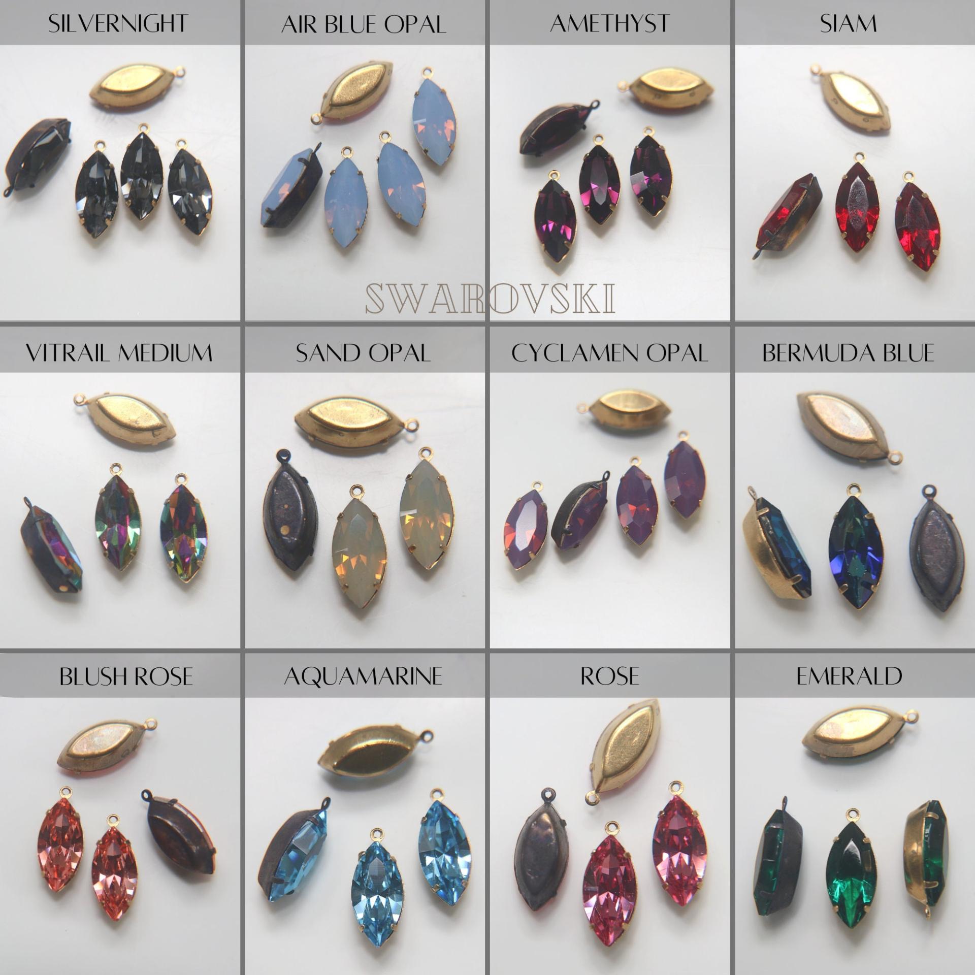 Swarovski Navette Stones setting drop dangle (one loop) in 12 colors 2/6/24/72 Pieces jewelry supplies Brass/Vintage Black