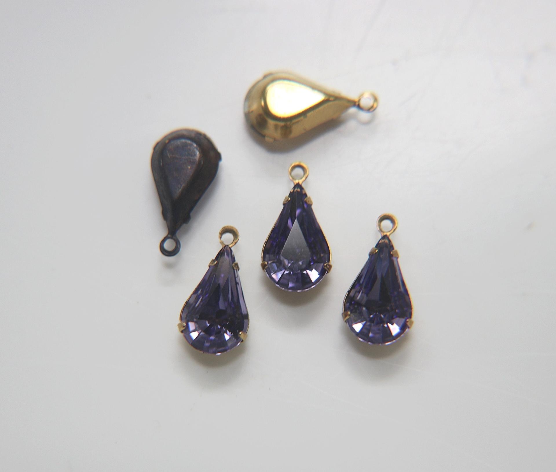 Swarovski 13x8 Fancy pear Stones setting drop dangle (one loop) in 9 colors 2/6/24/72 Pieces jewelry supplies Brass/Vintage Black