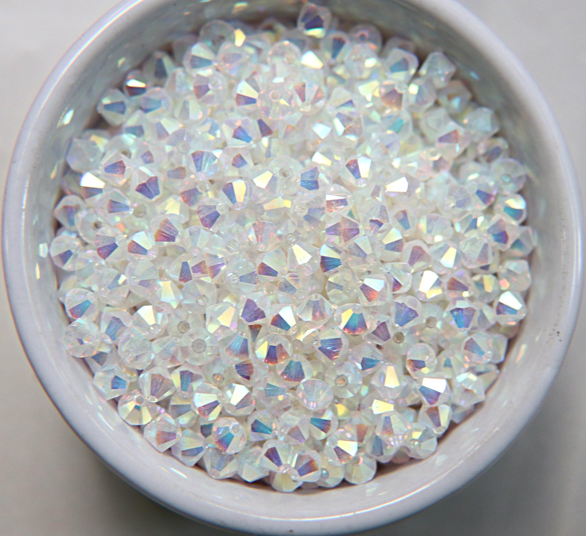 4mm Preciosa White Alabaster 2X Aurore Boreale Bicones Beads 36/72/144/432/720 Pieces PREMIUM MATERIALS,embroidery materials