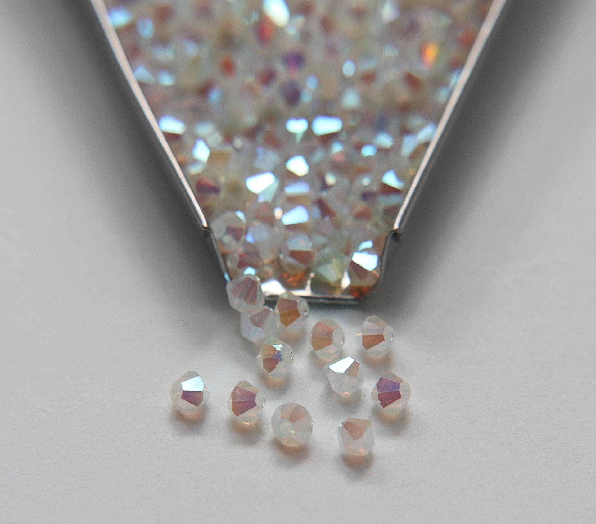 4mm Preciosa White Opal 2X Aurore Boreale Bicones Beads 36/72/144/432/720 Pieces PREMIUM MATERIALS,embroidery materials