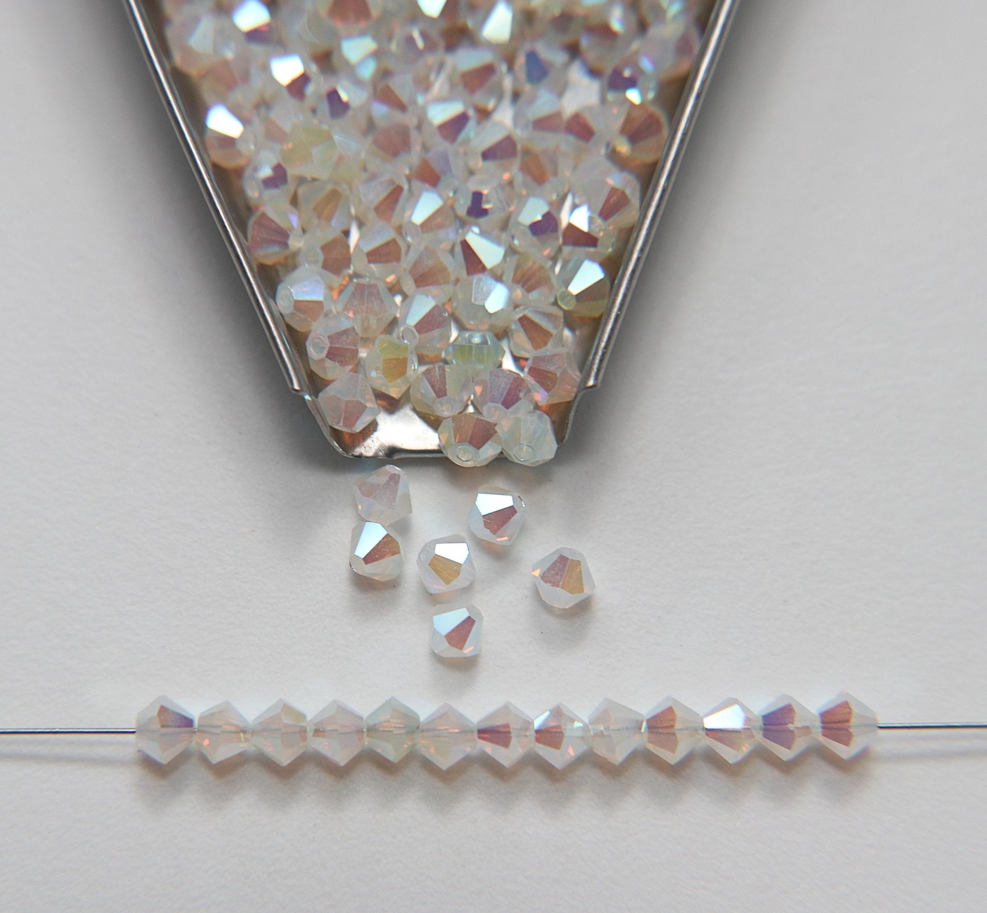 4mm Preciosa White Opal 2X Aurore Boreale Bicones Beads 36/72/144/432/720 Pieces PREMIUM MATERIALS,embroidery materials