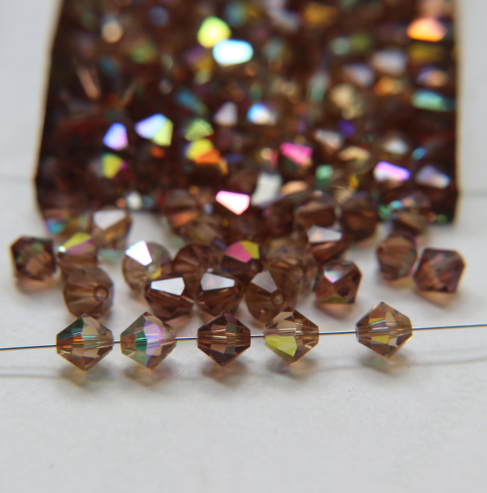 Swarovski (4mm) Light Smoked Topaz AB Bicones beads 36/72/144/432/720 Pieces, rainbow beads, jewelry making, couture embellishments