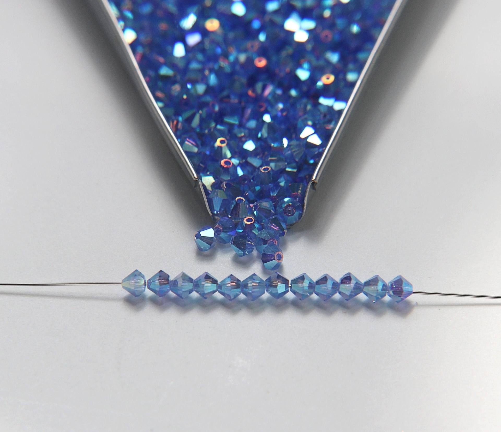 4mm Preciosa Sapphire 2X Aurore Boreale Bicones Beads 36/72/144/432/720 Pieces PREMIUM MATERIALS,embroidery materials, jewelry supplies