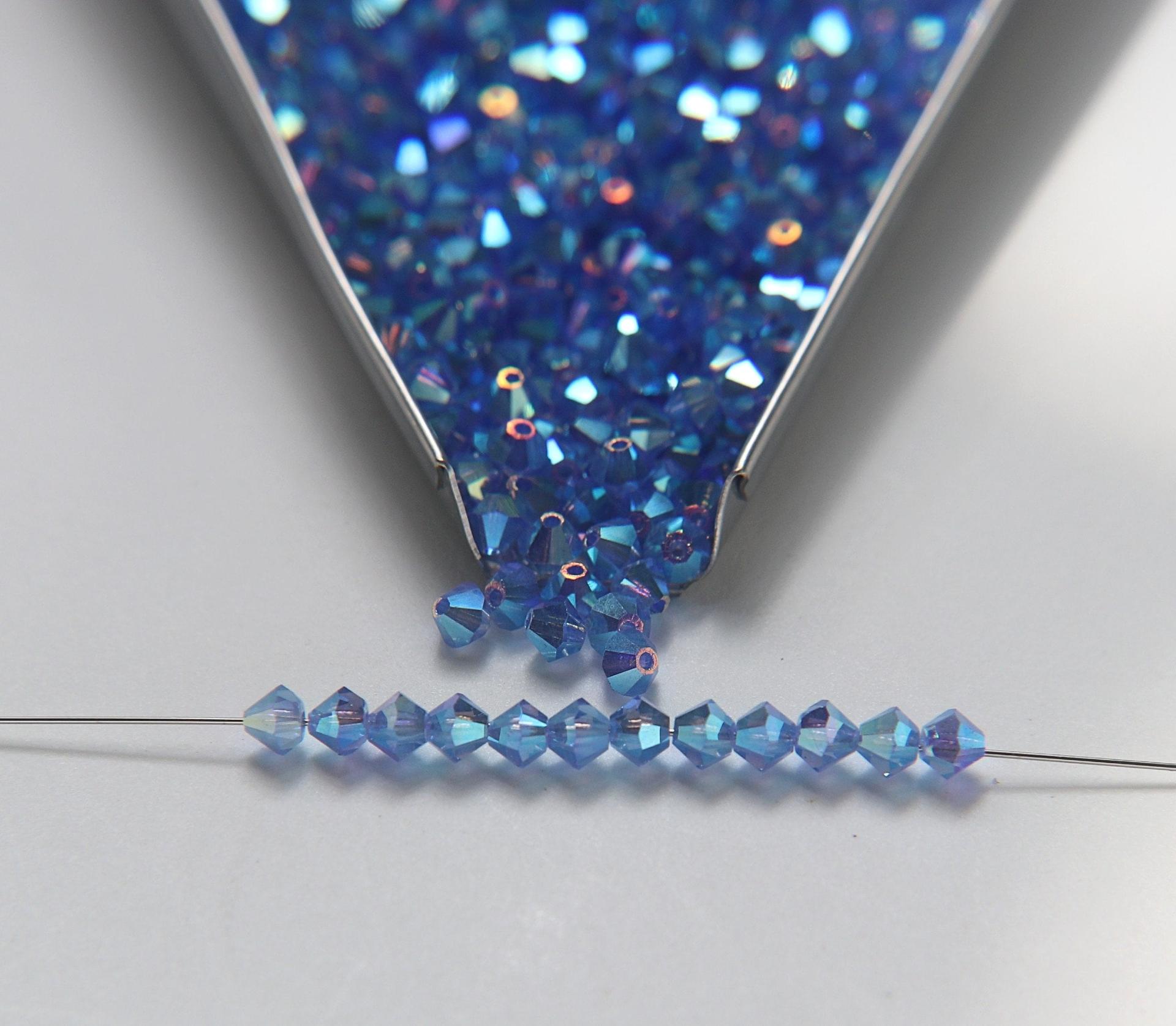 4mm Preciosa Sapphire 2X Aurore Boreale Bicones Beads 36/72/144/432/720 Pieces PREMIUM MATERIALS,embroidery materials, jewelry supplies