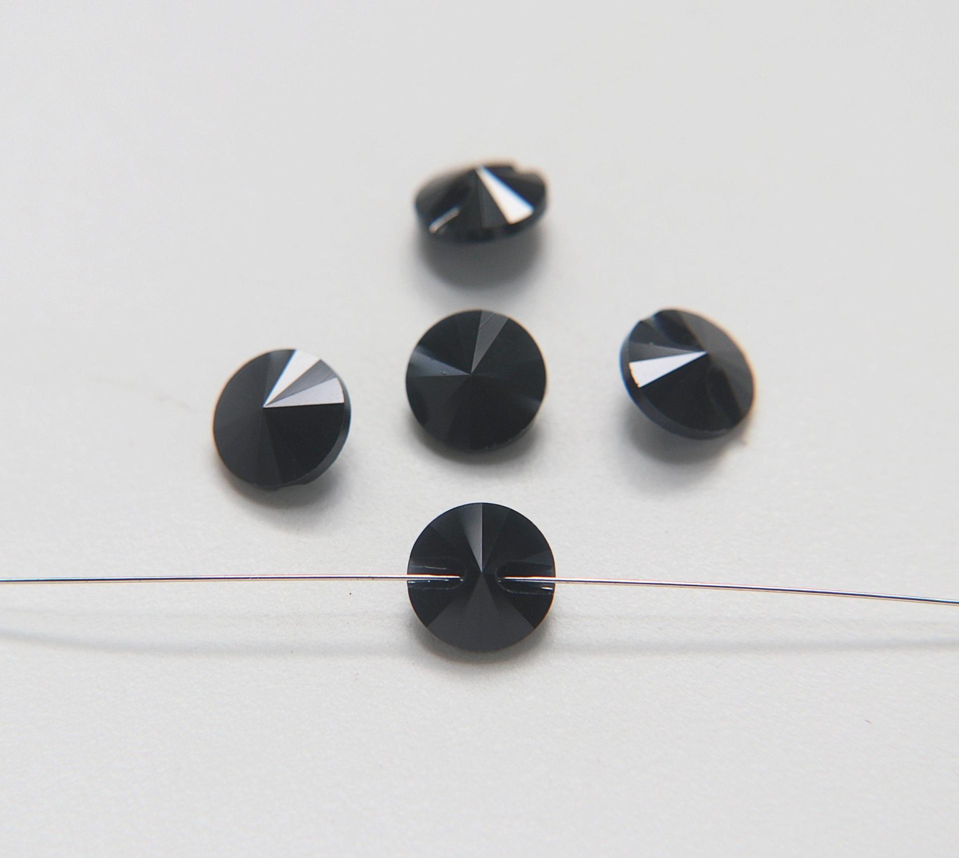 10mm Jet Vintage Swarovski 3015 Sew On Rivoli Button Genuine Swarovski Crystal 2/6/12 pieces