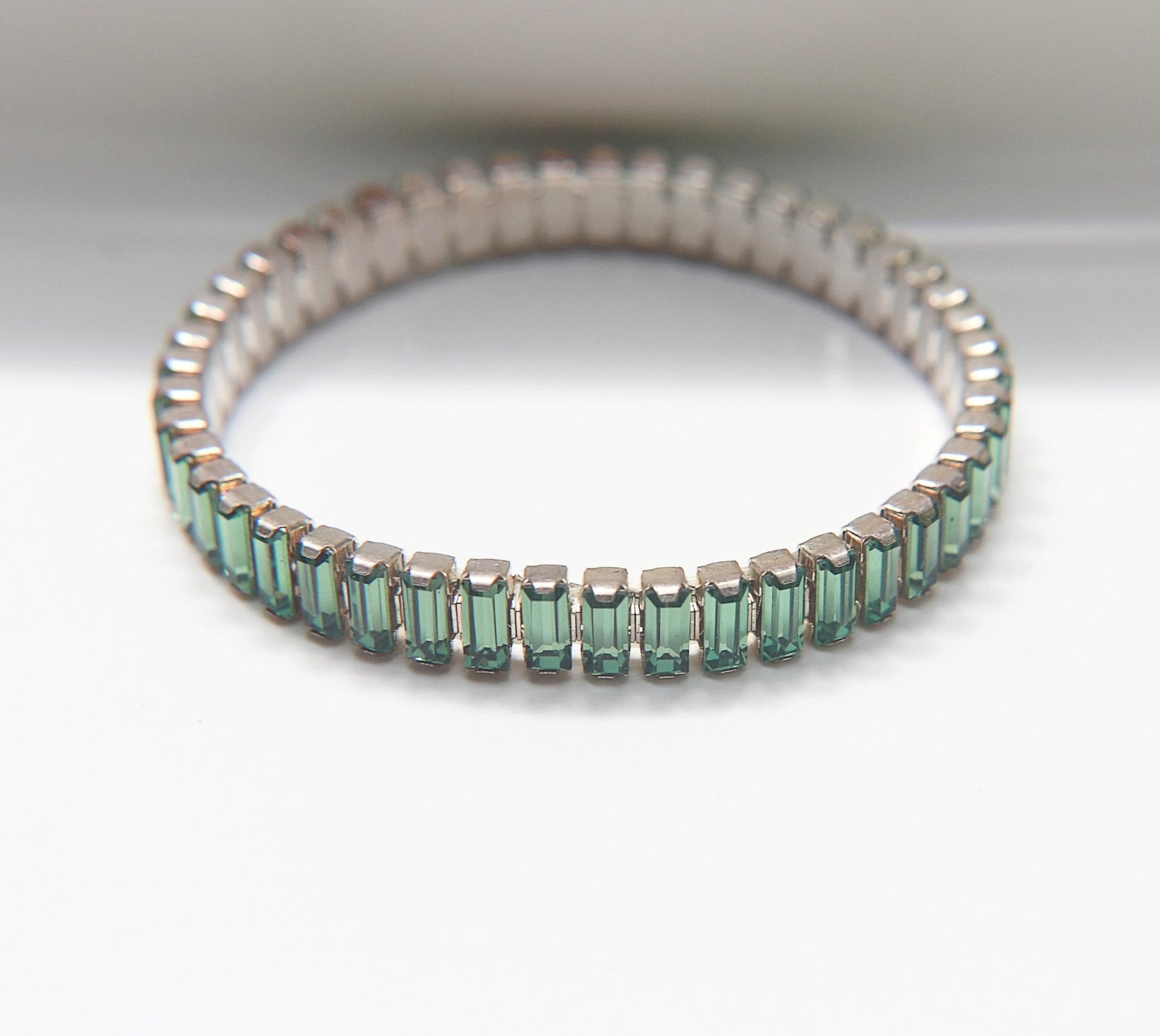 Swarovski Stretch Chain Bracelet 31E02 Pacific Opal / Erinite 131E0207M18C F13 4501 F sterling silver 15mil jewelry, hand cuffs