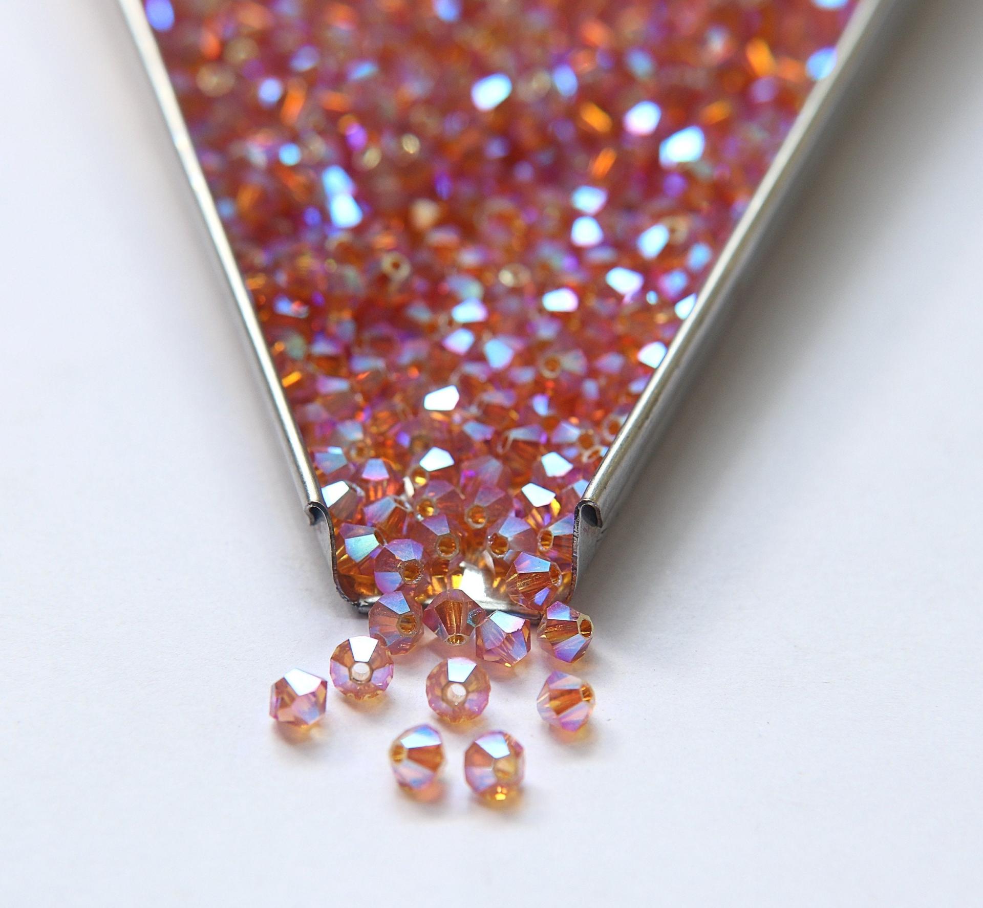 Swarovski 3/4mm Topaz AB 2X FC Bicones 36/72/144/432/720 Pieces Made in Austria PREMIUM rainbow beads, jewelry making couture embellishments