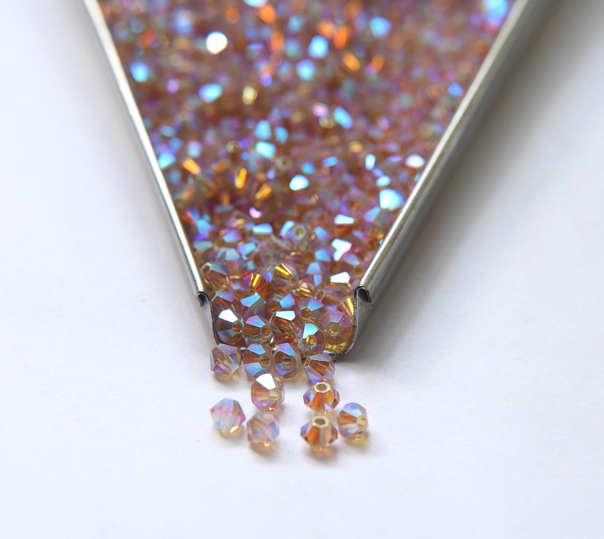 Swarovski (3/4mm) Light Colorado Topaz AB 2X FC Bicones Rainbow Beads 36/72/144/432/720 Pieces rainbow beads, jewelry making, couture
