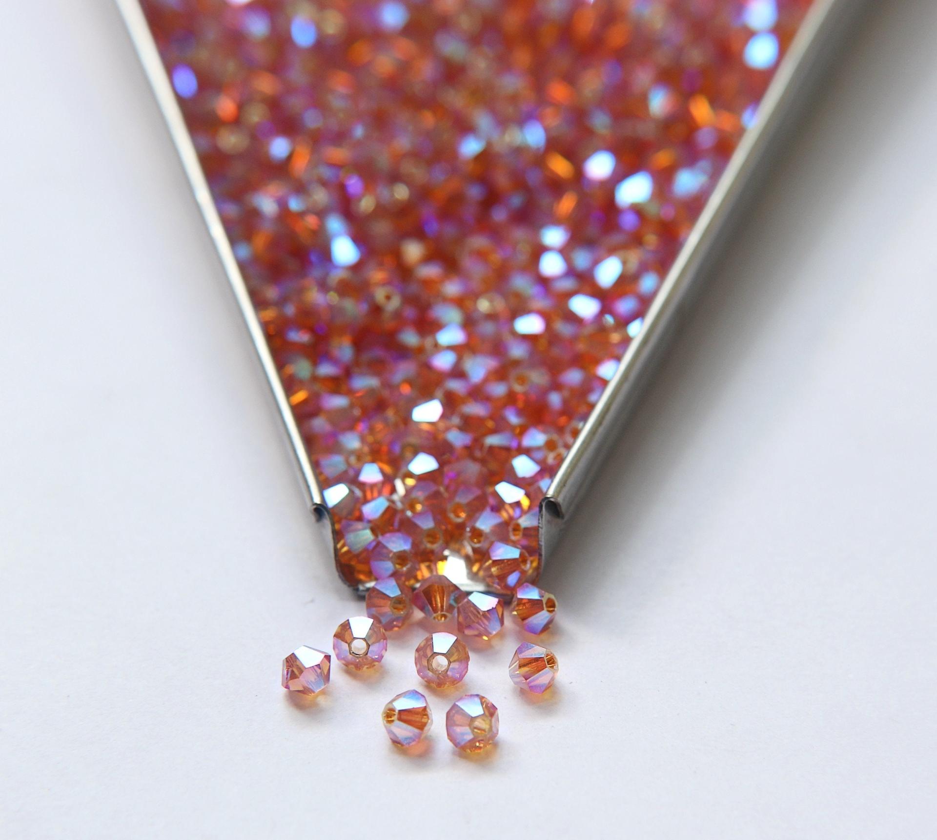 Swarovski 3/4mm Topaz AB 2X FC Bicones 36/72/144/432/720 Pieces Made in Austria PREMIUM rainbow beads, jewelry making couture embellishments