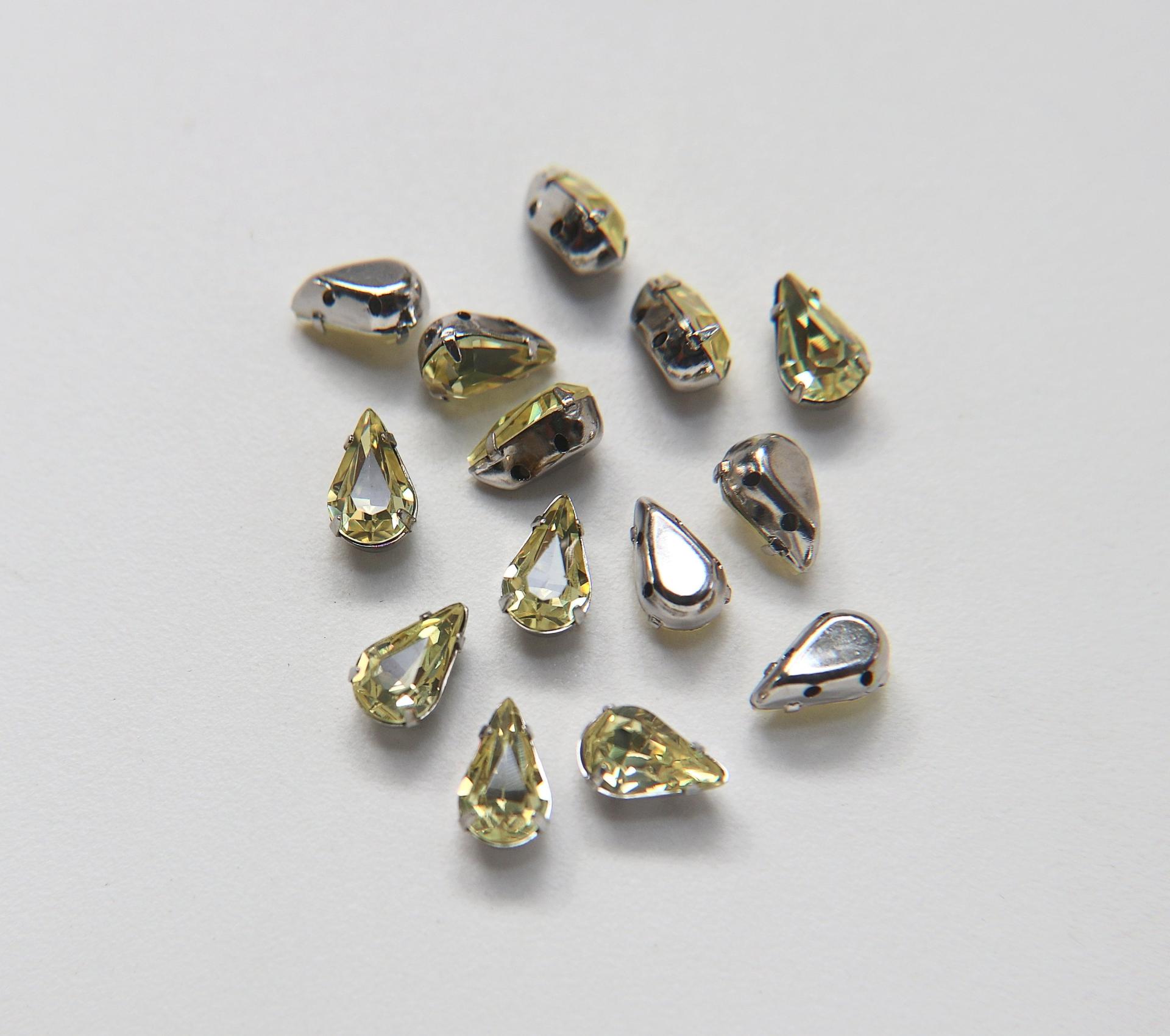 Swarovski 10X6 Pear Vintage Clips Sewon 4 hole in Jonquil Silver Settings embroidery materials craft vintage