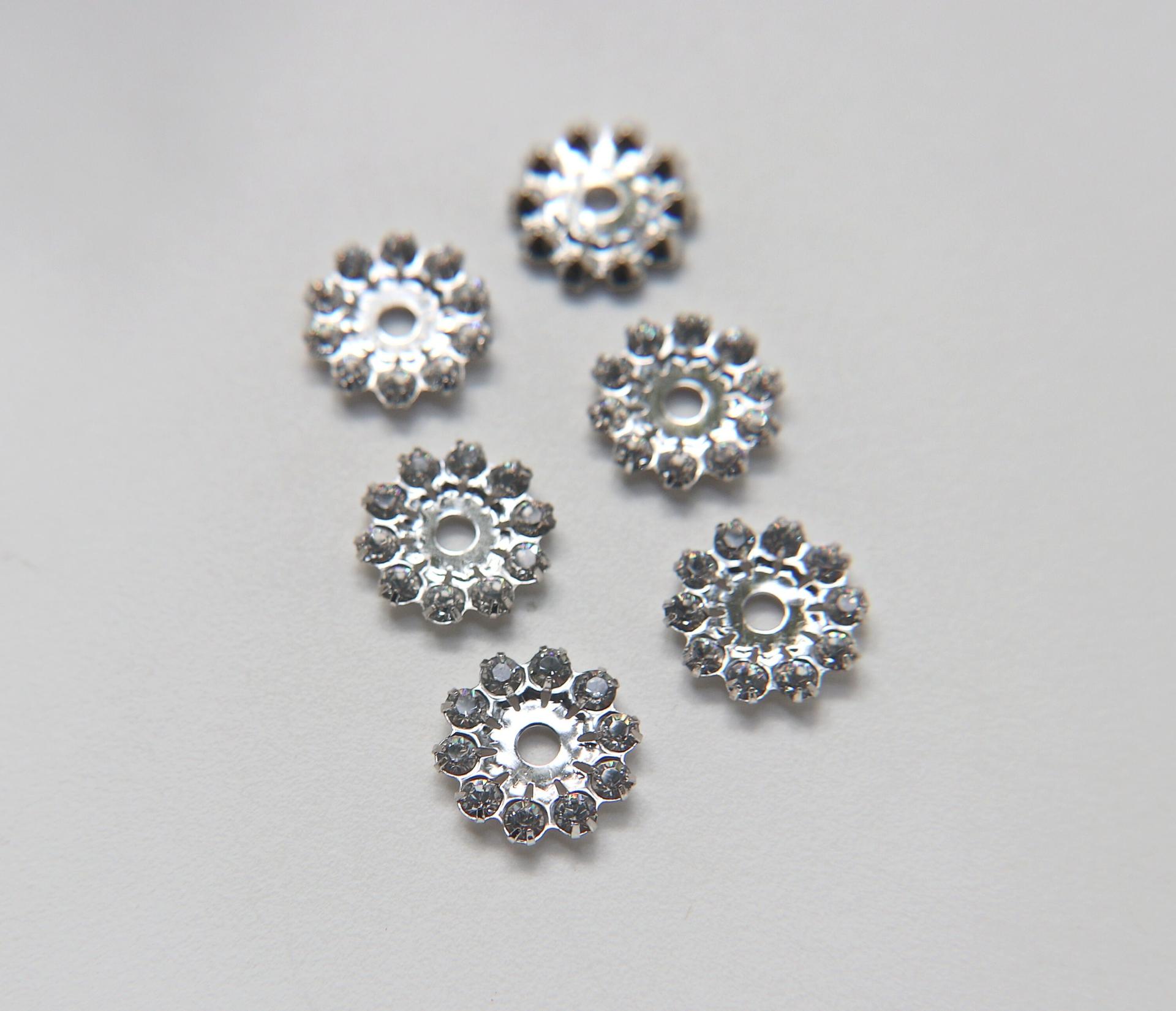 16mm Swarovski channel set flower settings 4 pieces Silver Plated Metal findings vintage components jewelry making craft supplies decoration