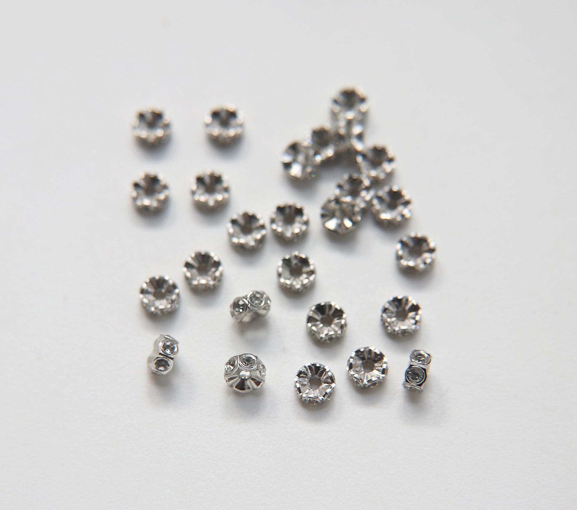 Swarovski Spacer Rondelle 6mm Metal findings Silver plated vintage components jewelry making craft supplies decorations