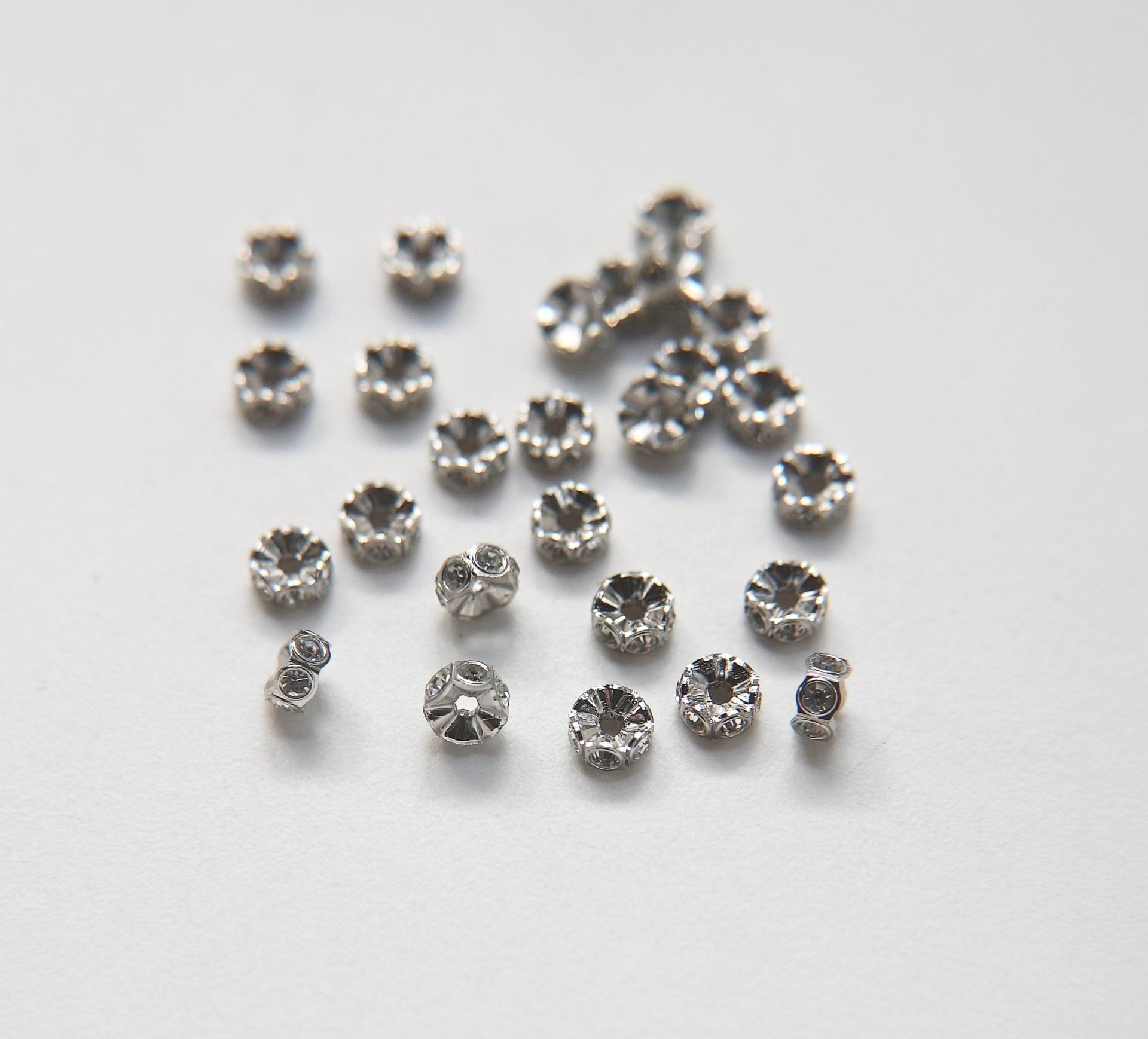Swarovski Spacer Rondelle 6mm Metal findings Silver plated vintage components jewelry making craft supplies decorations
