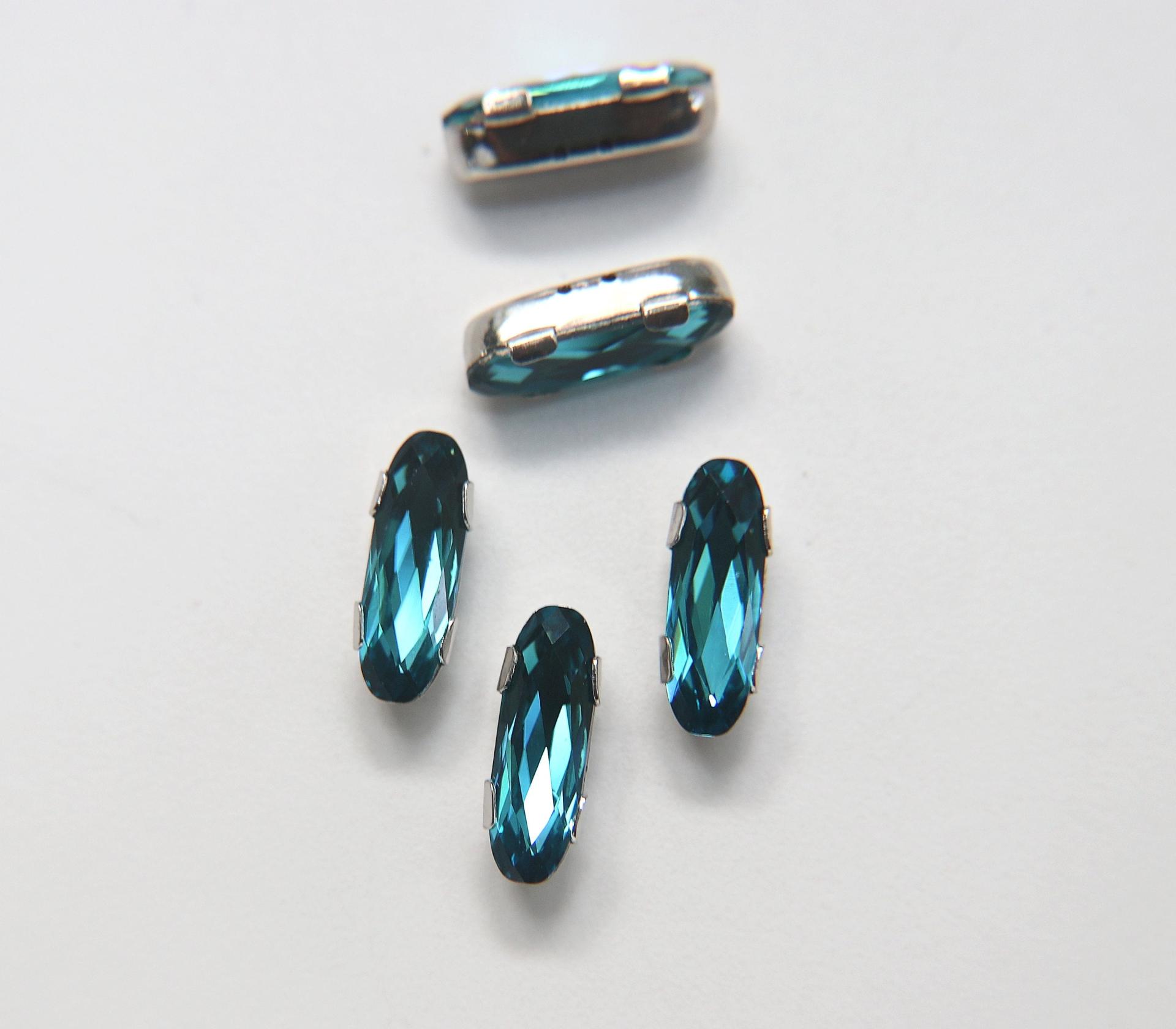 Swarovski 21x7 Elongated Baguette Clips Sewon 4 hole in Indicolite Rhodium plated Settings (2 pieces) embroidery materials craft vintage