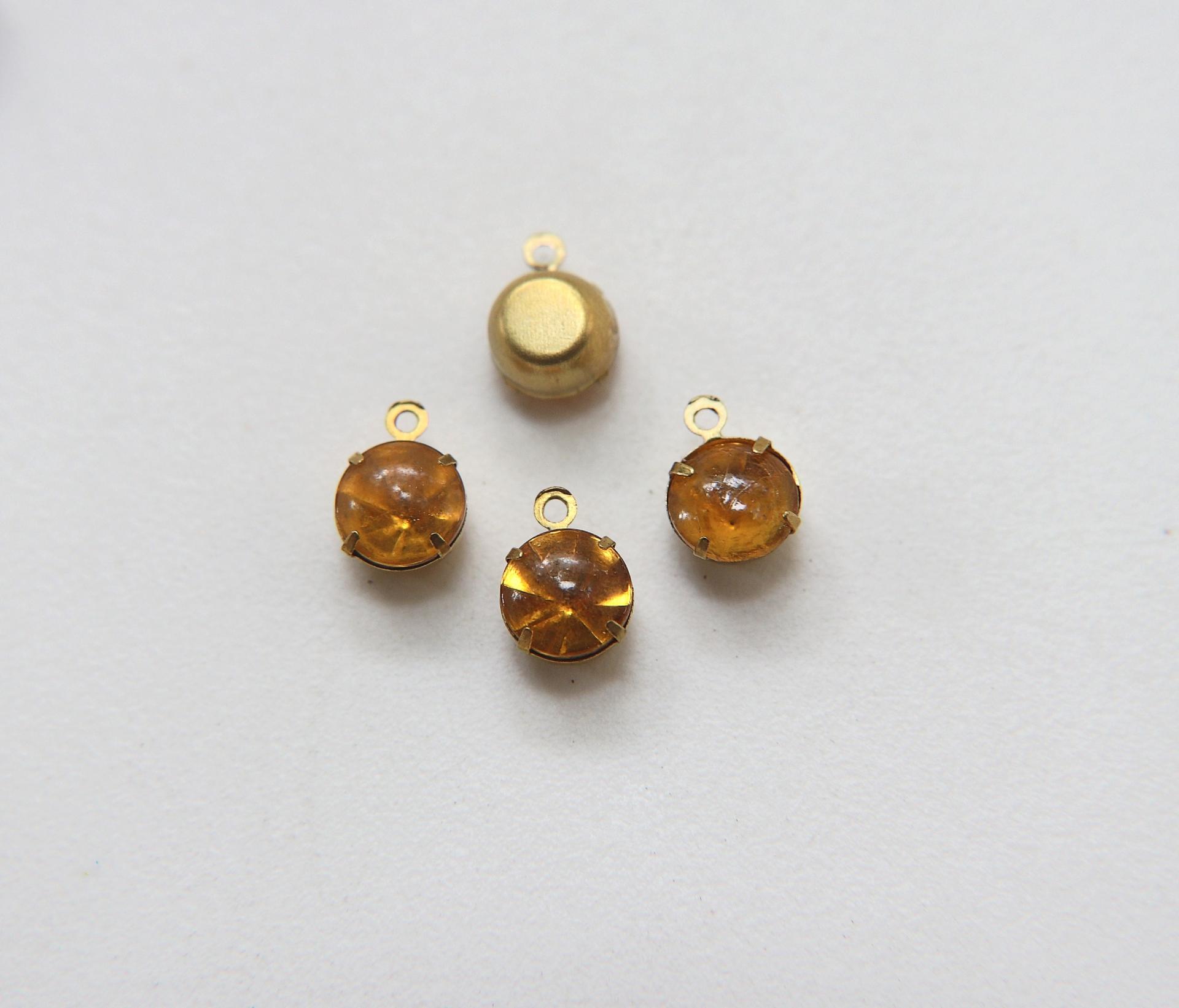 Vintage Swarovski 6mm Cabochon Round stone setting drop one loop jewelry supplies in Brass jewel making