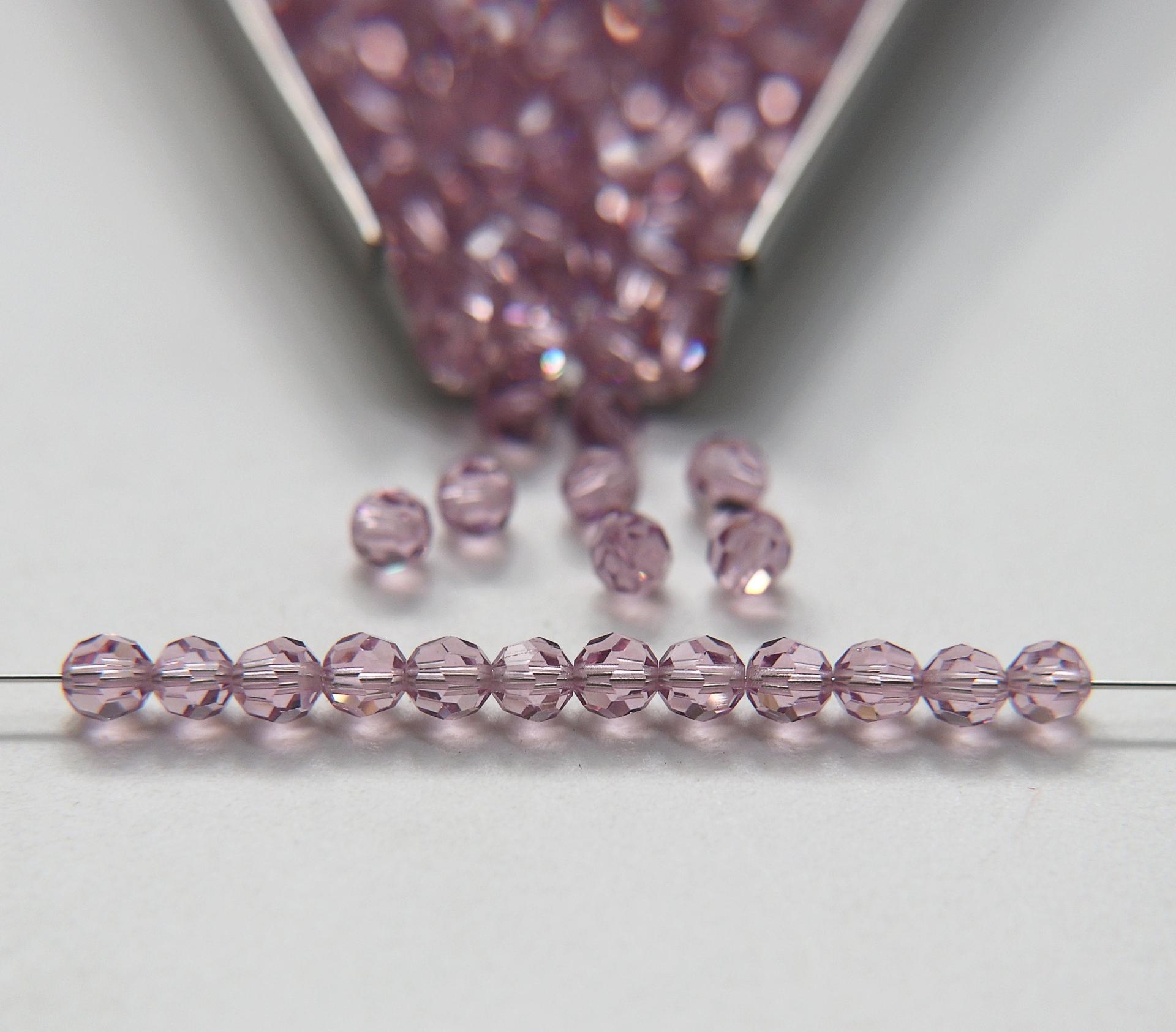 4mm Vintage Swarovski crystal beads Light Amethyst faceted round beads article 5000 PREMIUM rare vintage supplies jewelry making