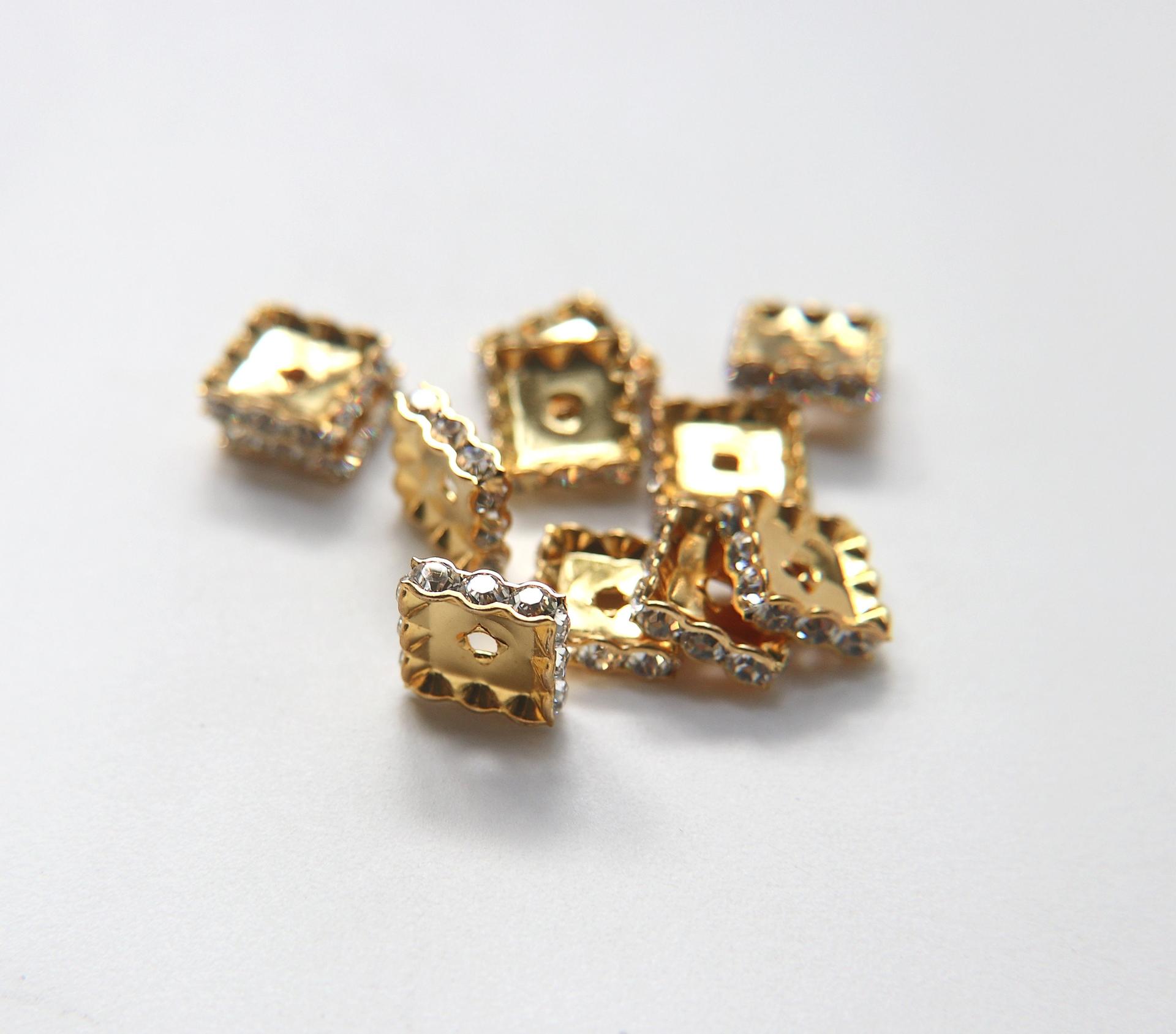 14mm Swarovski Squaredelle Crystal Rondelle Squares Gold Plated Metal findings vintage components jewelry making craft supplies decorations