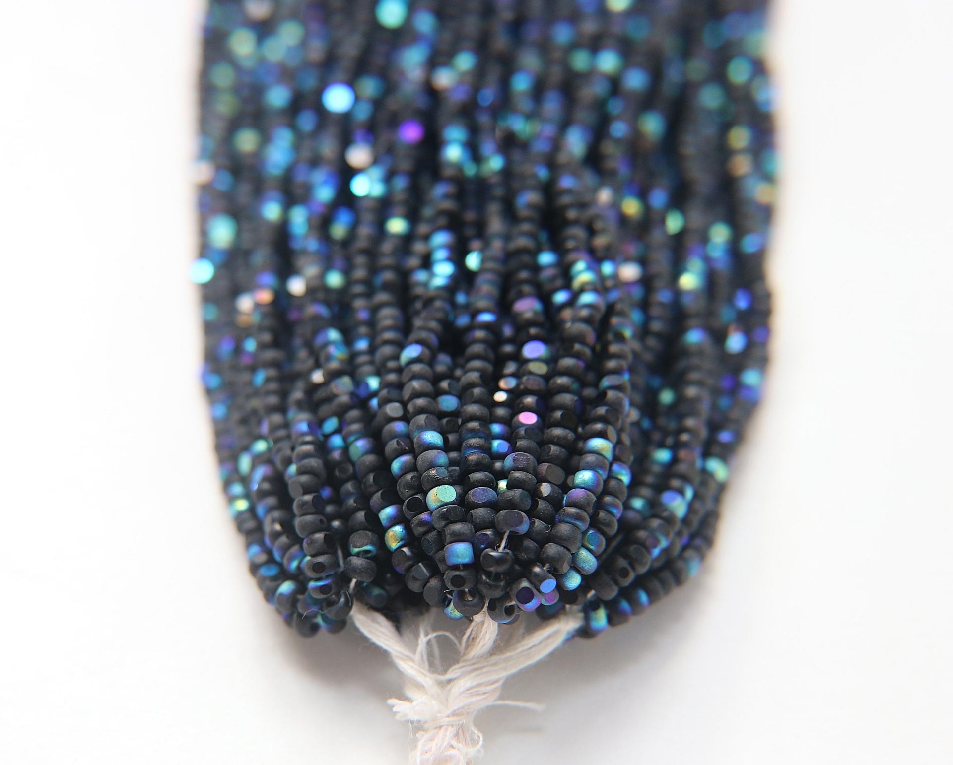 8/0 Hanks Charlotte Cut Beads Patina Matt Black Aurore Boreale Hanks PREMIUM SEED BEADS Native Supplies ornament making