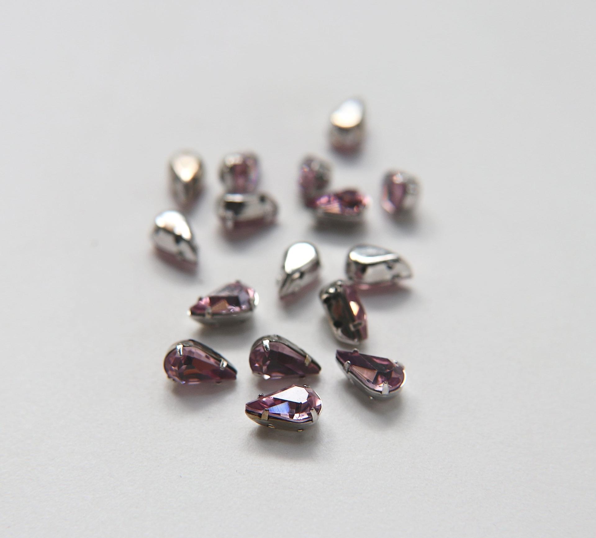 Swarovski 10X6 Pear Vintage Clips Sewon 4 hole in Light Amethyst Silver Settings embroidery materials craft vintage