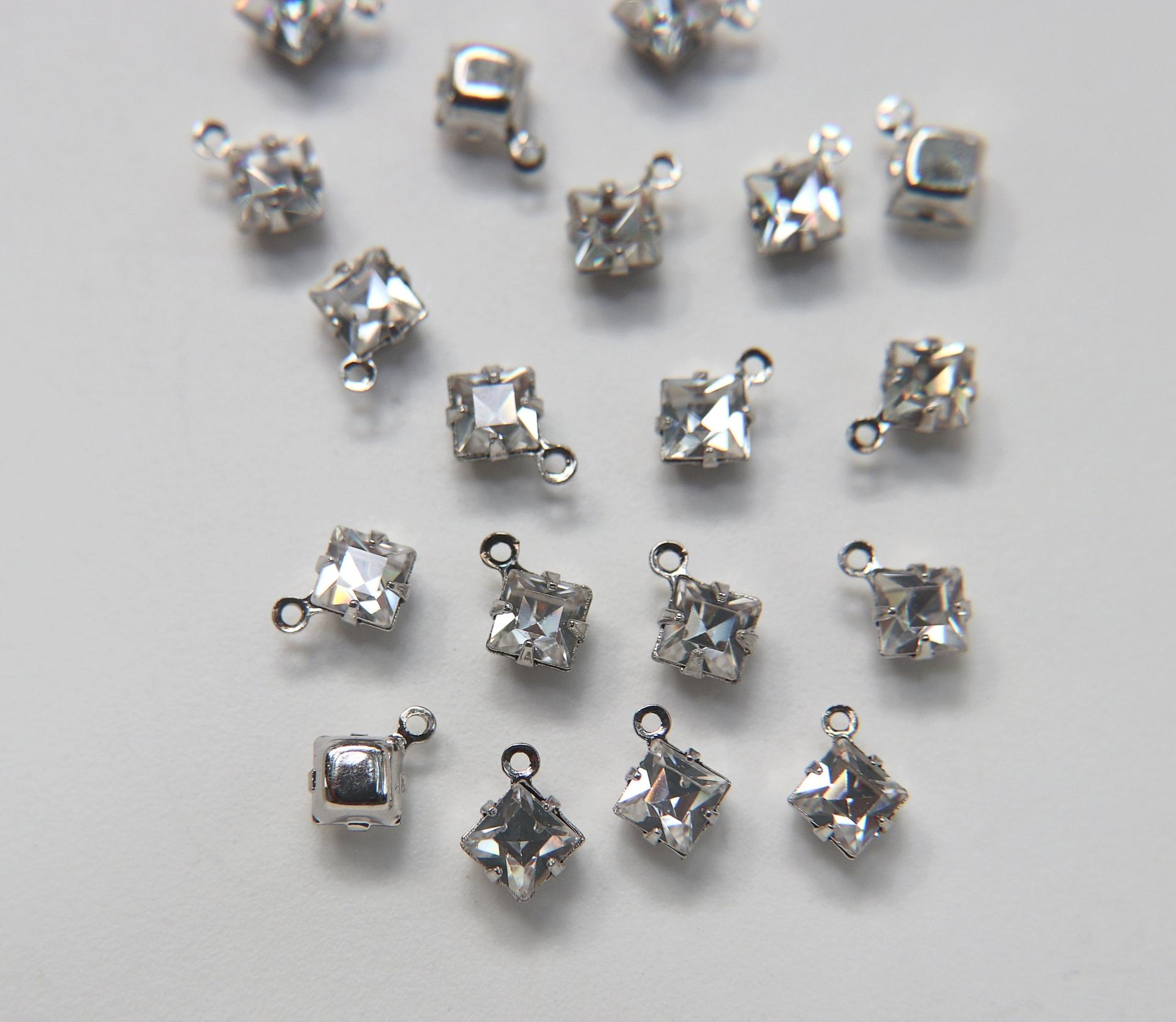 Swarovski 11mm Fancy Square Stones 1 ring setting drop dangle Rhodium plated (one loop) 6 Pieces jewelry supplies findings