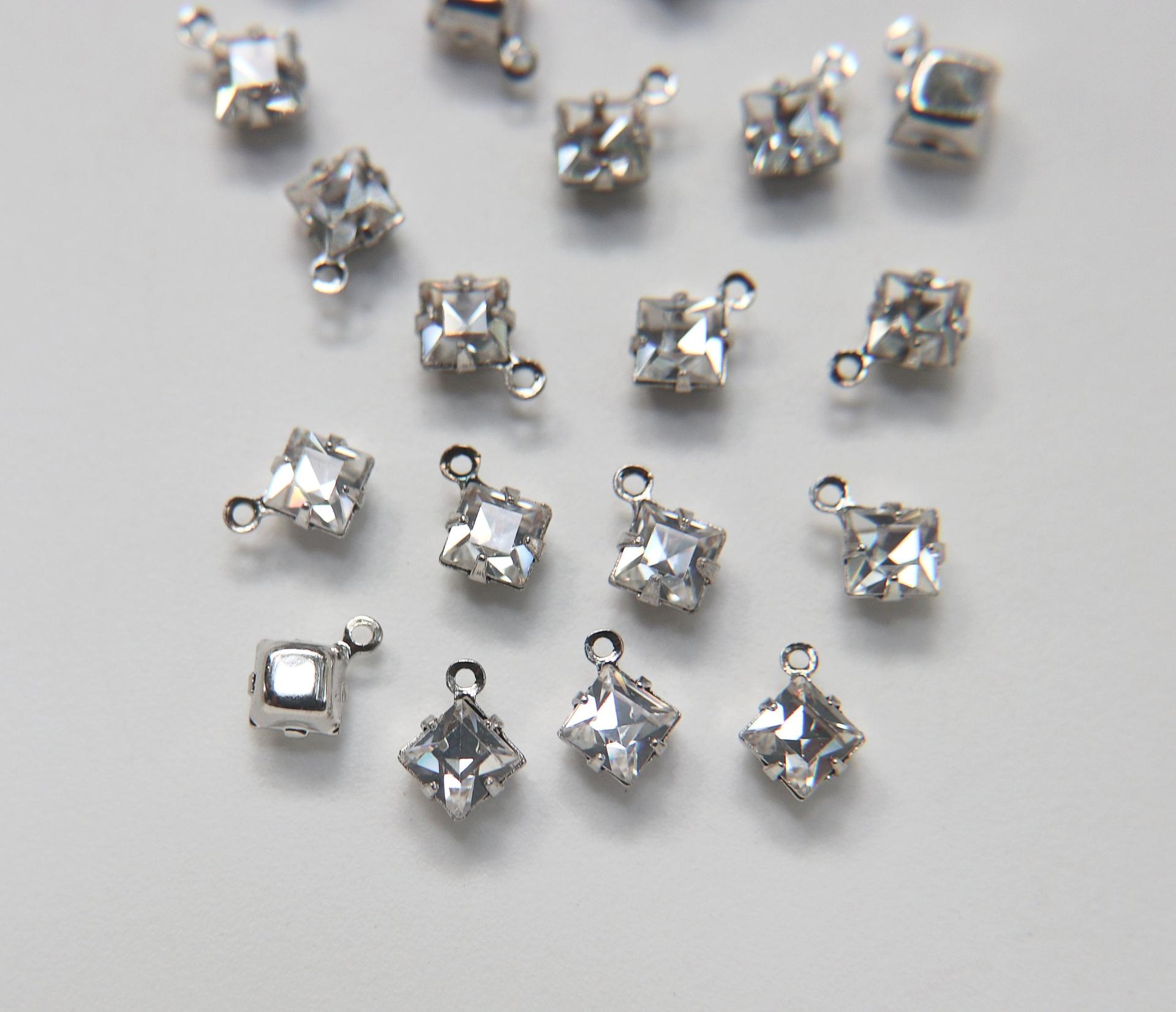 Swarovski 11mm Fancy Square Stones 1 ring setting drop dangle Rhodium plated (one loop) 6 Pieces jewelry supplies findings
