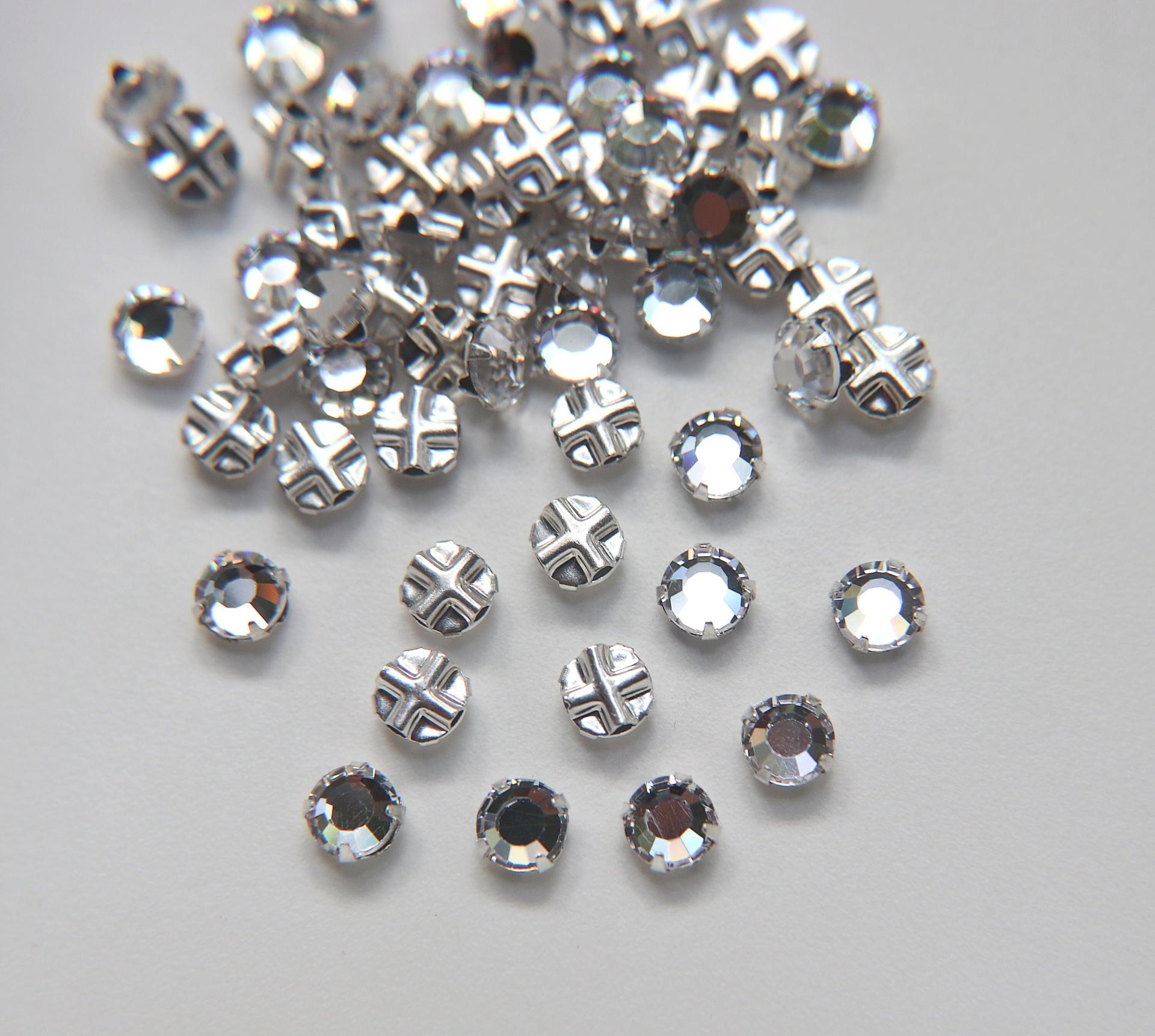 30ss Clear Flatback Swarovski Crystal Rose Montees 7 mm Silver Plated 6 pieces Mounted Rose Montees sewon embroidery materials wedding decor