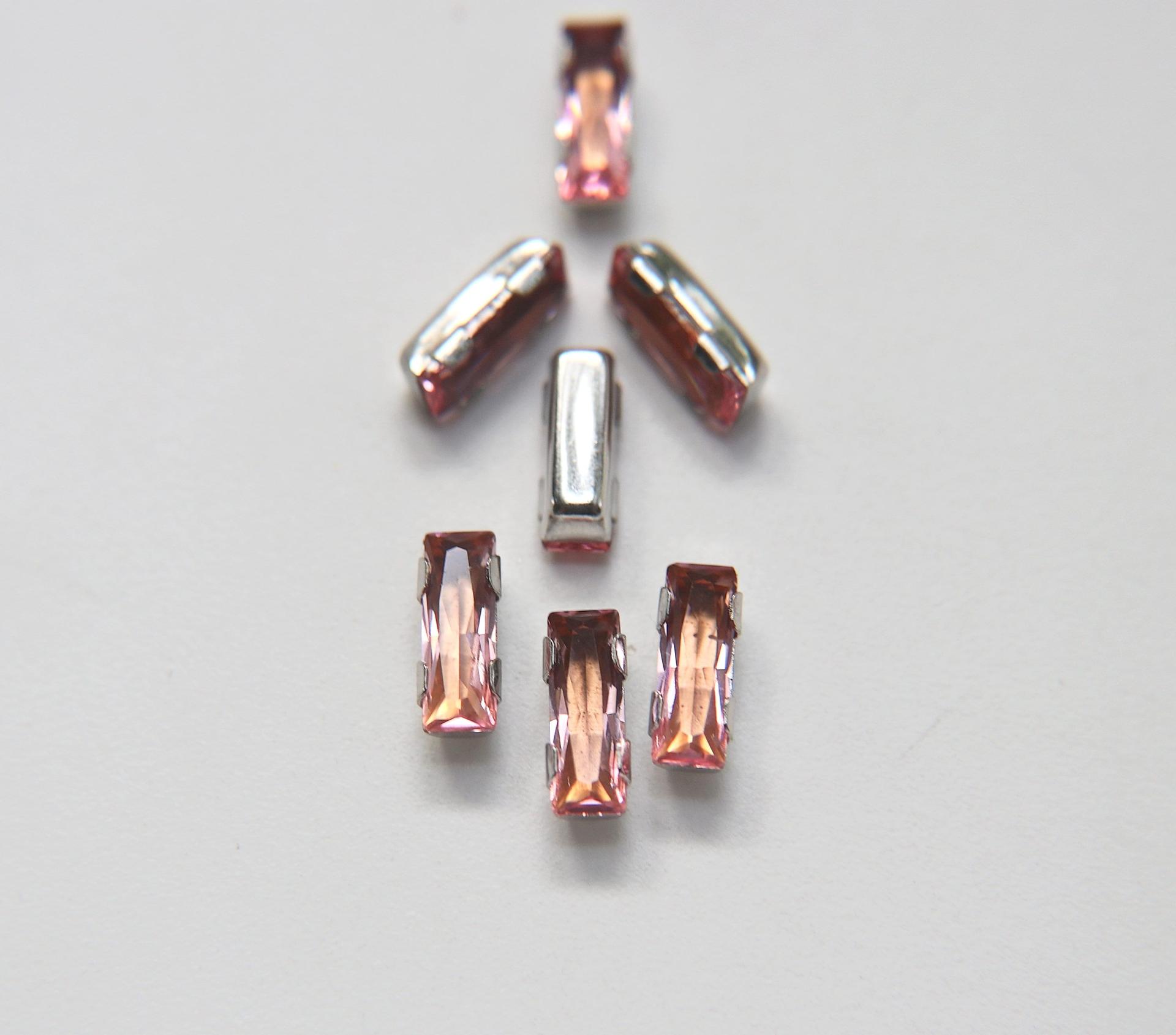Swarovski 15x5 Baguette Clips Sewon 4 hole in Crystal Pink shade Silver Settings (4 pieces) embroidery materials craft vintage