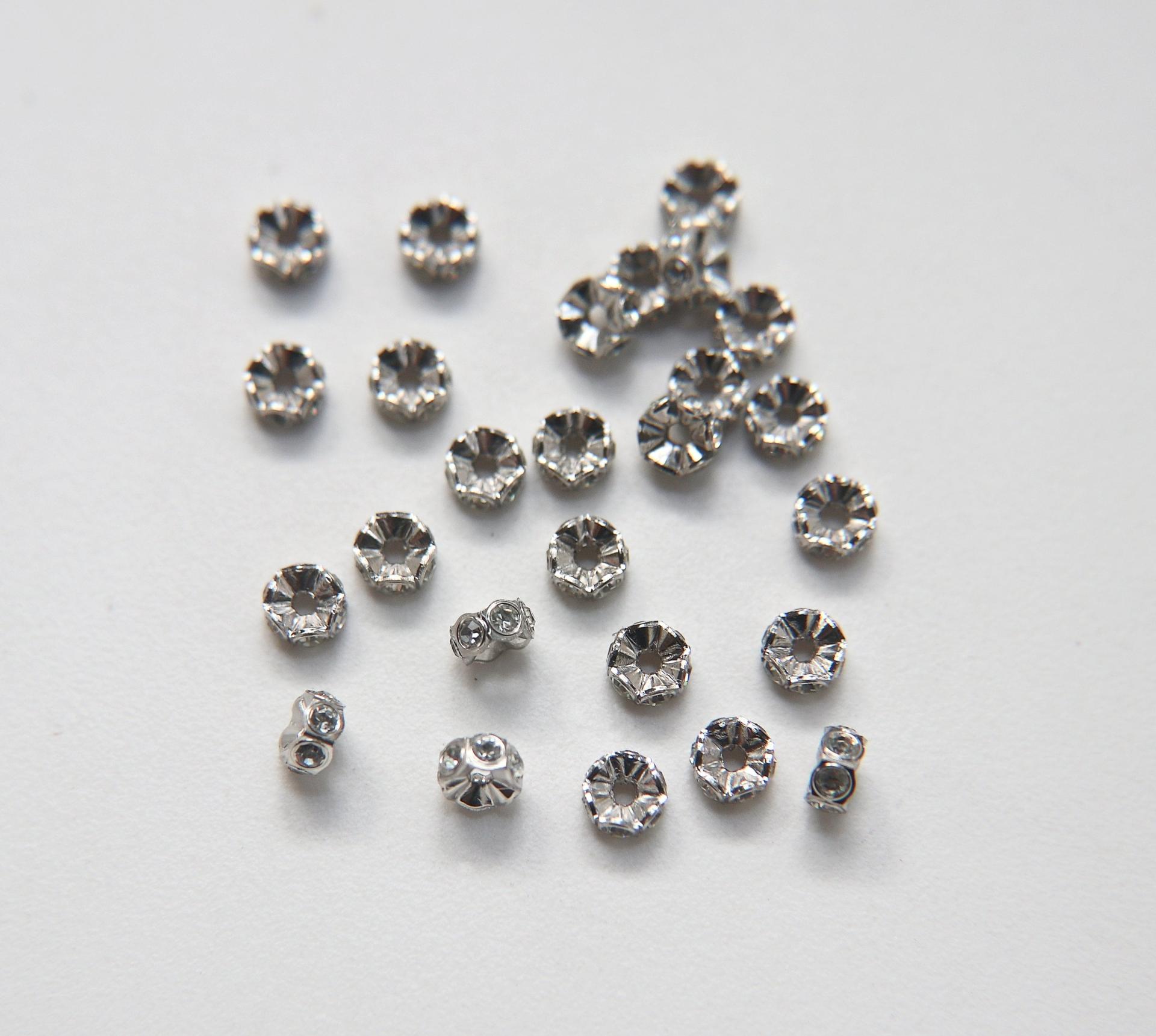 Swarovski Spacer Rondelle 6mm Metal findings Silver plated vintage components jewelry making craft supplies decorations