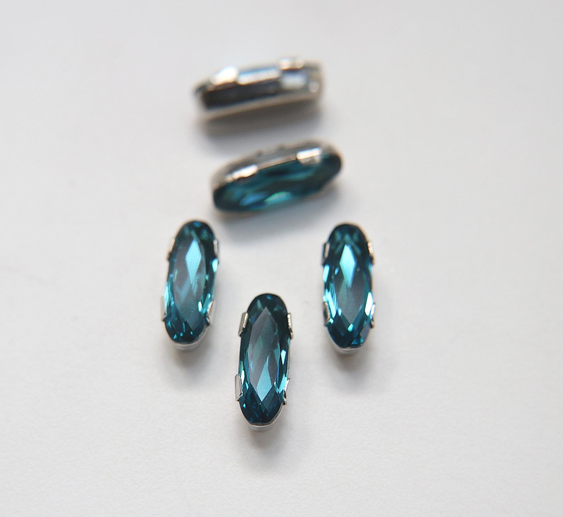 Swarovski 21x7 Elongated Baguette Clips Sewon 4 hole in Indicolite Rhodium plated Settings (2 pieces) embroidery materials craft vintage